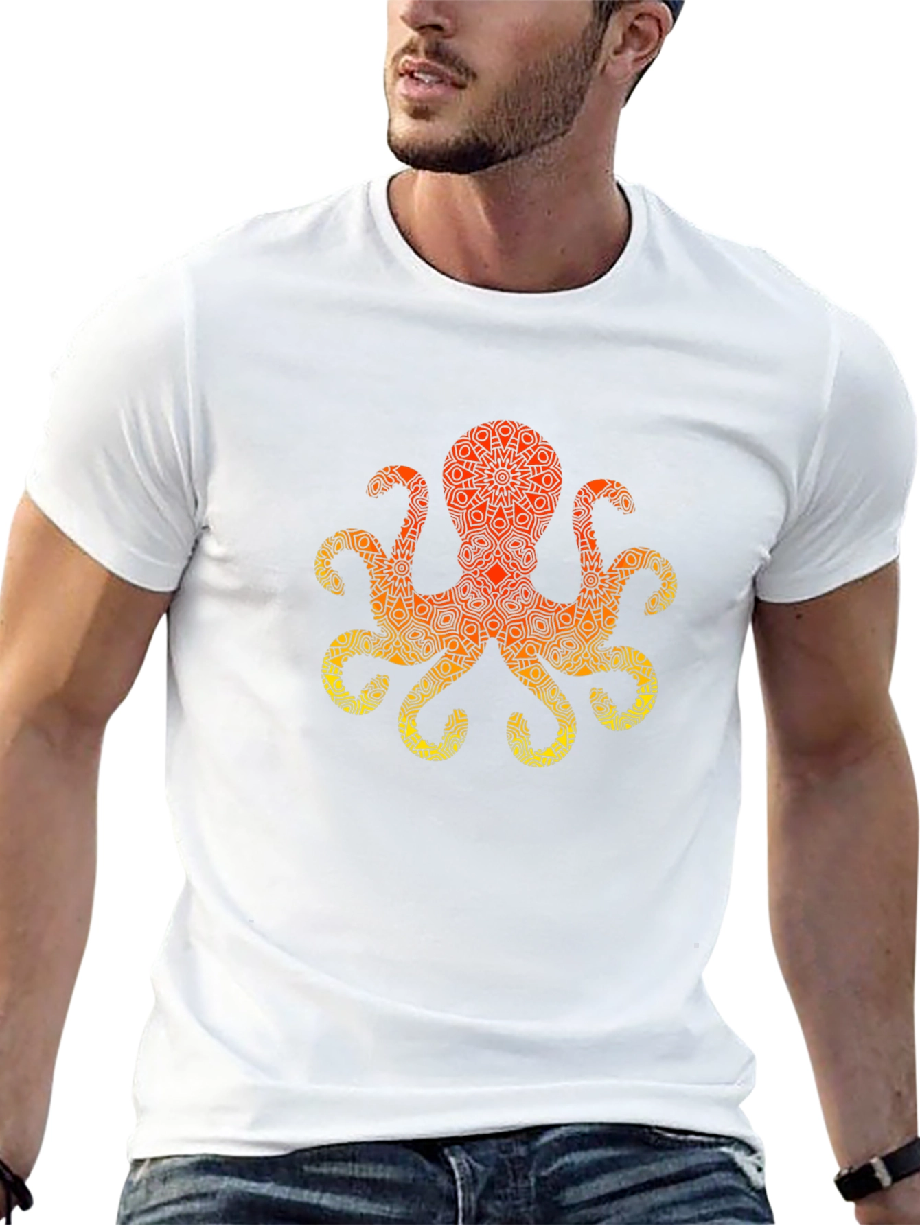 Geometric Octopus Graphic Tee - Black