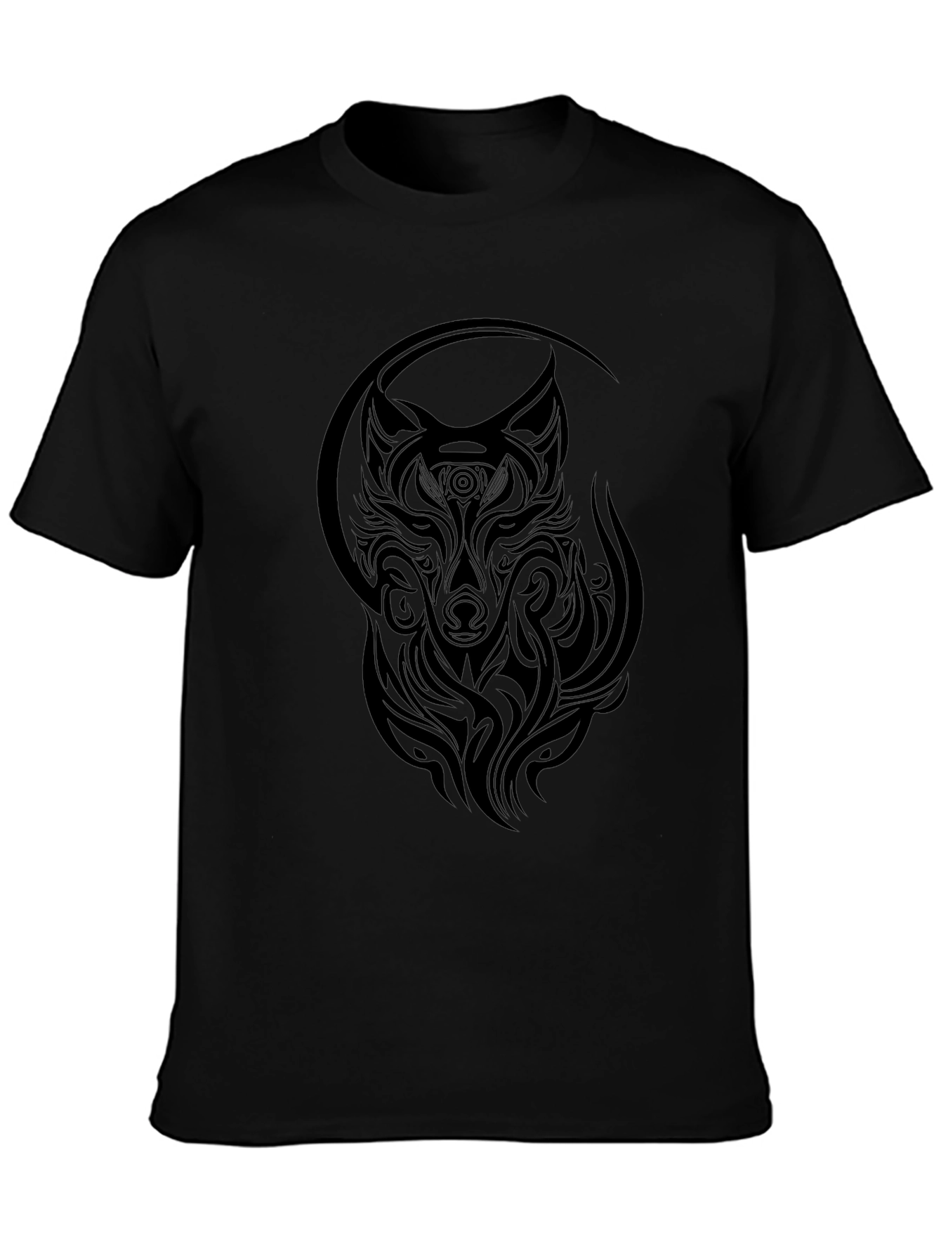 Tribal Wolf Graphic Black T-Shirt