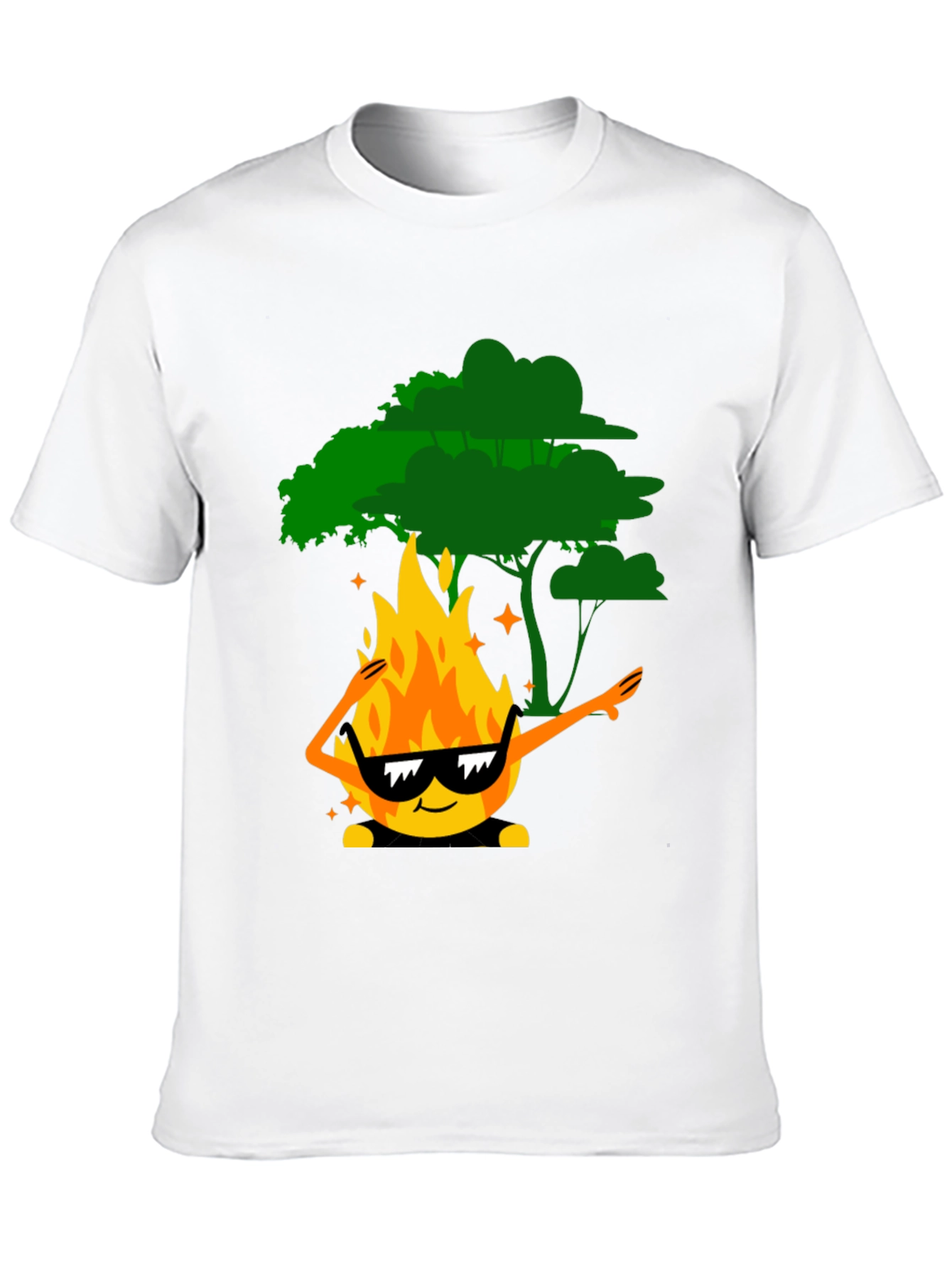 Dabbing Fire & Tree Graphic T-Shirt - Black