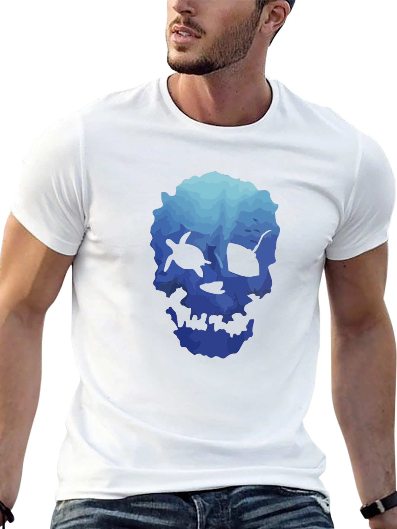 Ocean Skull Graphic Tee - Soft Black T-Shirt