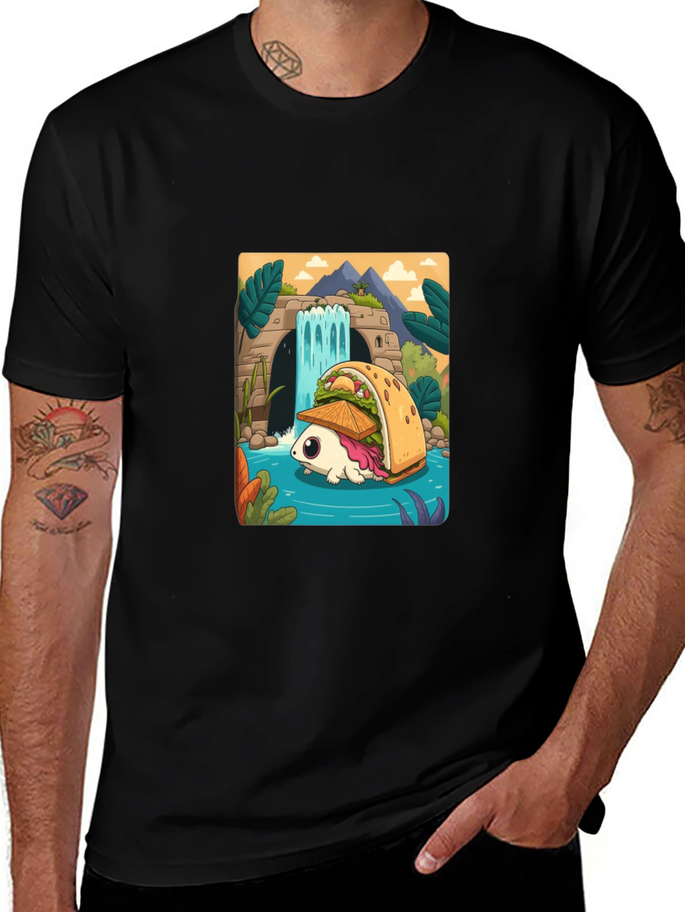 Sushi Taco Turtle Graphic Tee - Mens Black T-Shirt