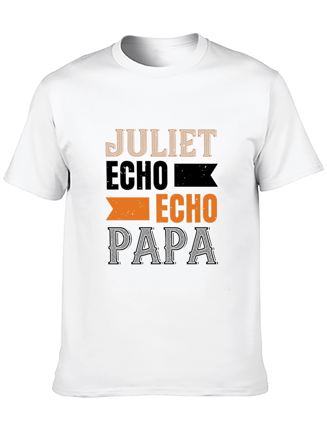 Mens Black T-Shirt with Juliet Echo Papa Design