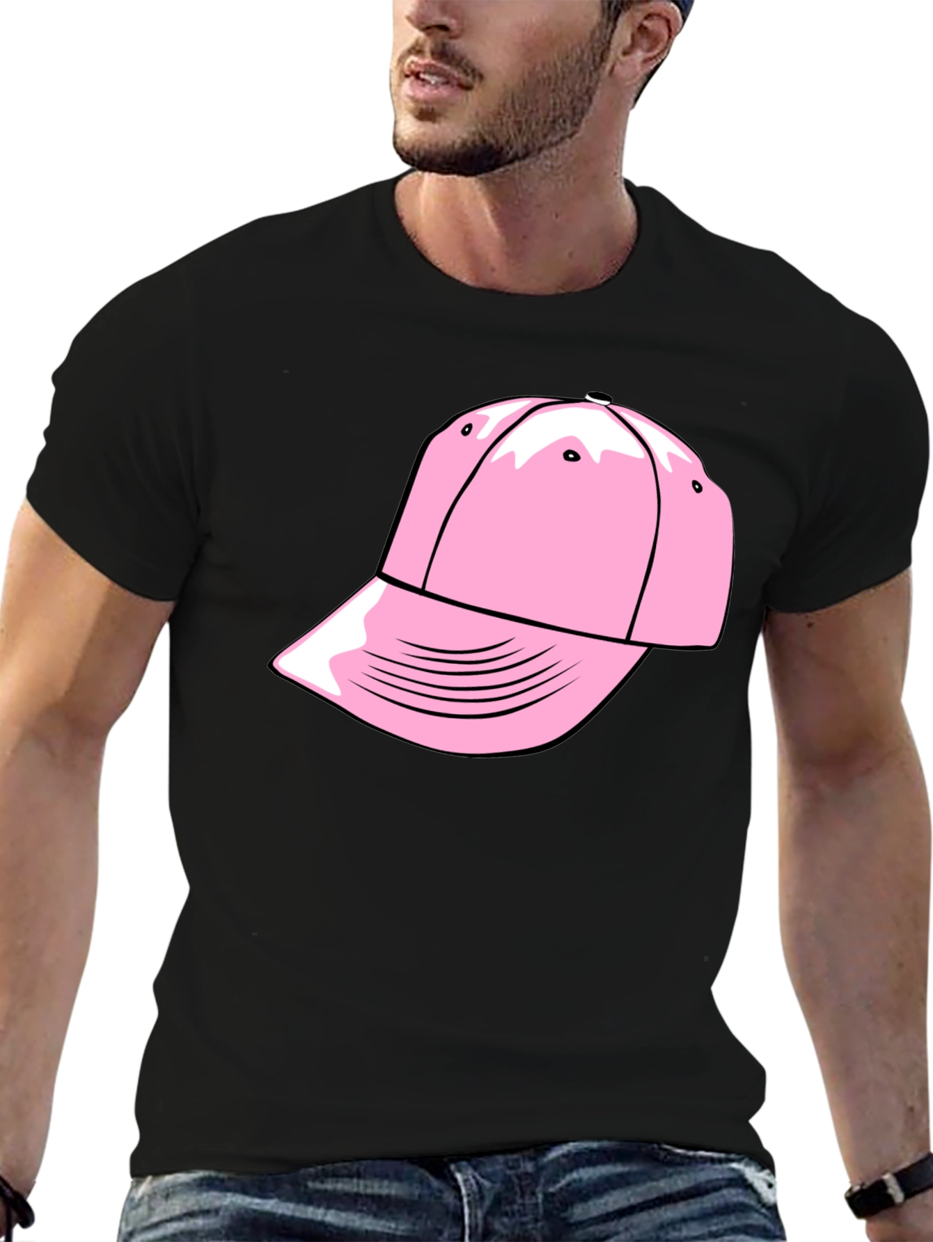 Pink Cap Graphic Black T-Shirt