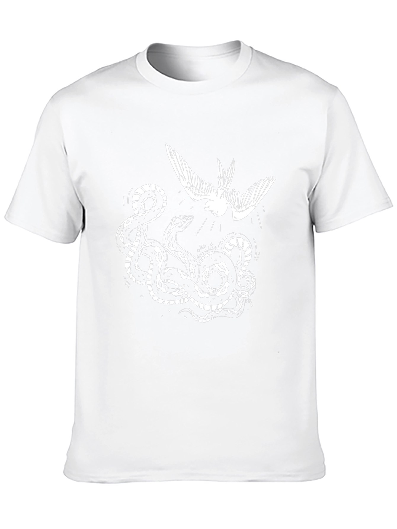 Black Tee with Snake and Bird Graphic