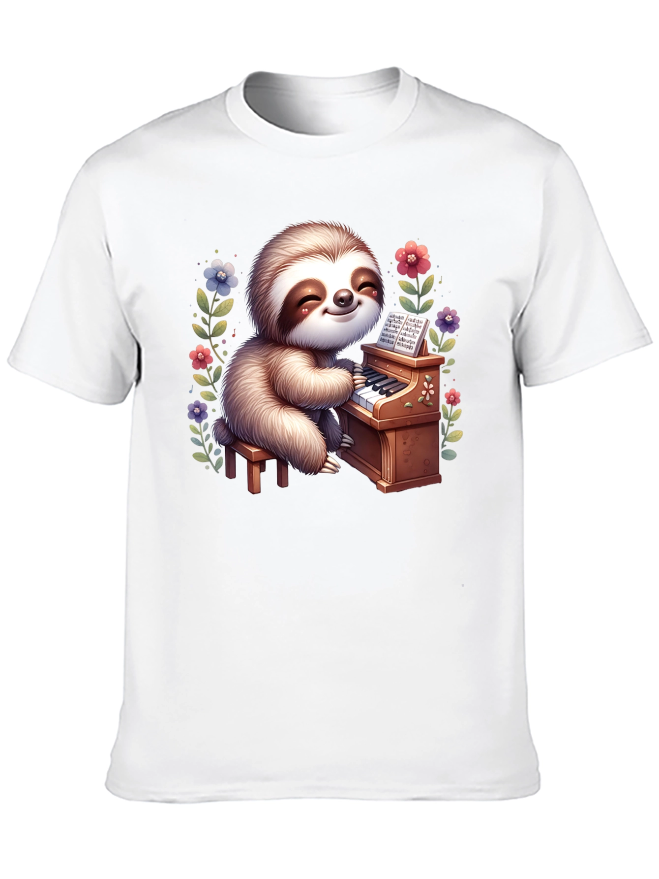 Sloth Pianist Graphic Tee - Cute & Unique!