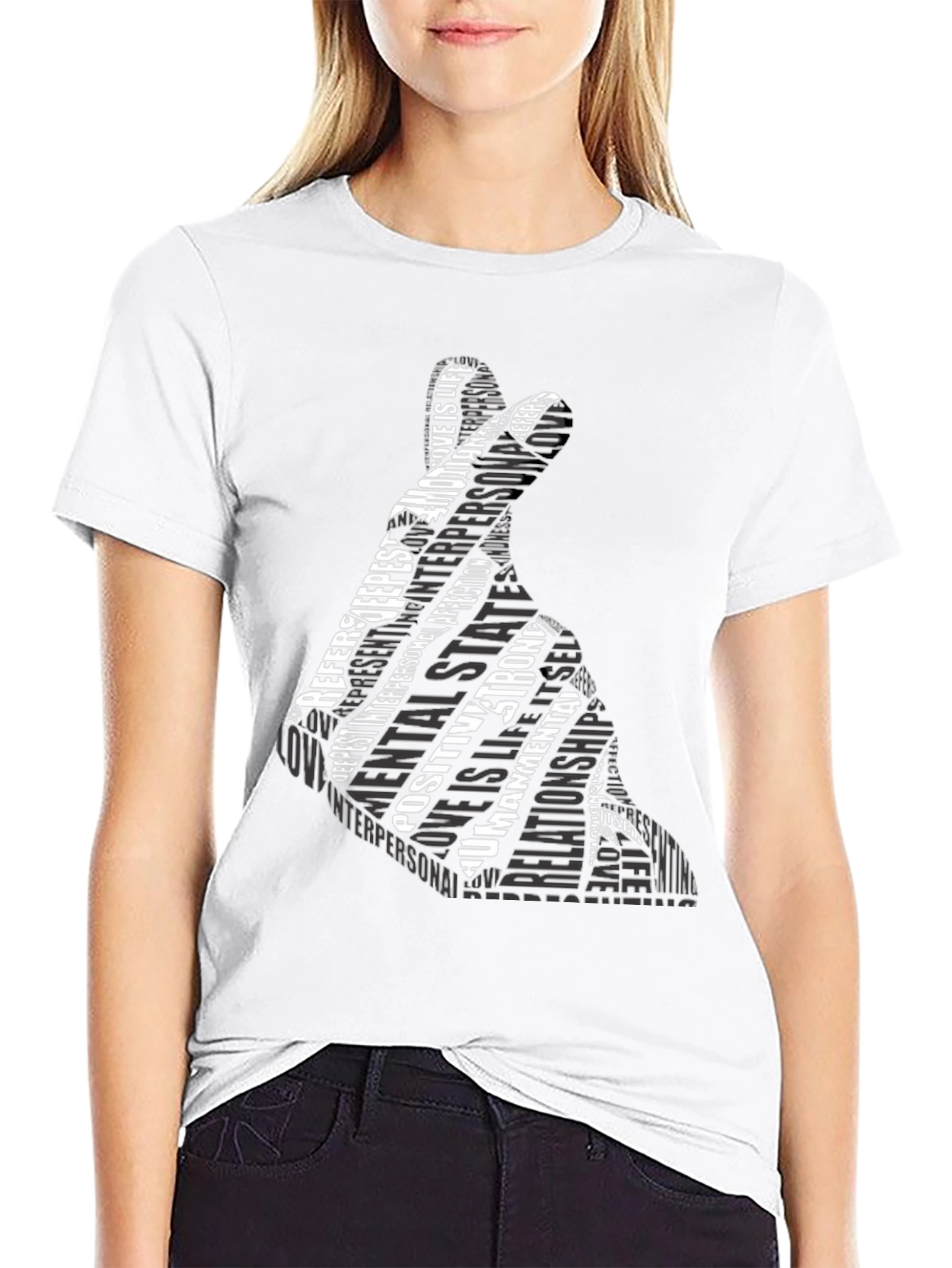 Love Gesture Word Art Graphic Tee - Black