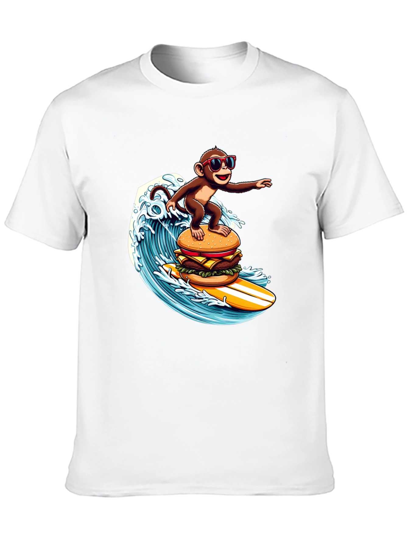 Monkey Surfing Burger Wave T-Shirt