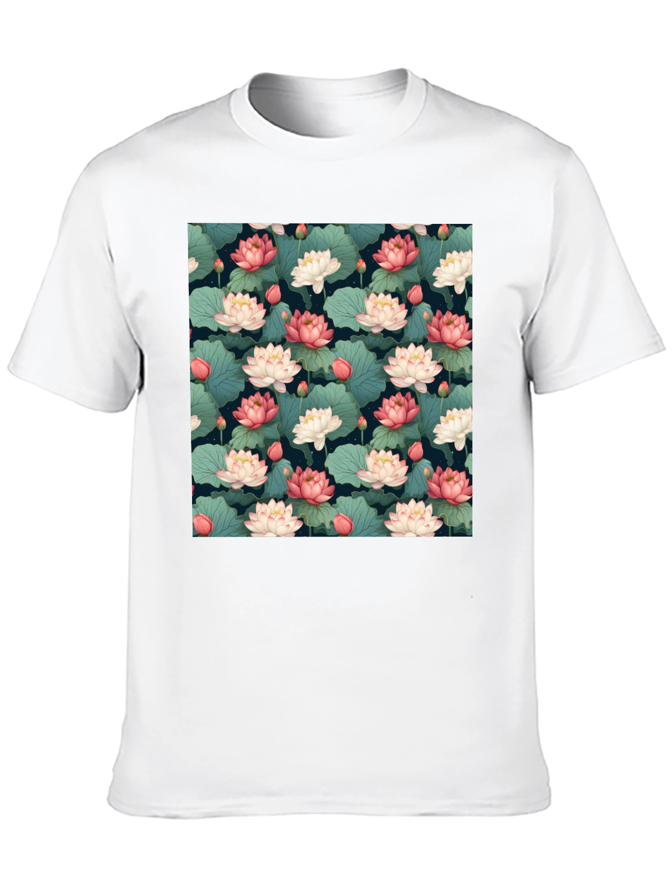 Lotus Flower Print Black T-Shirt