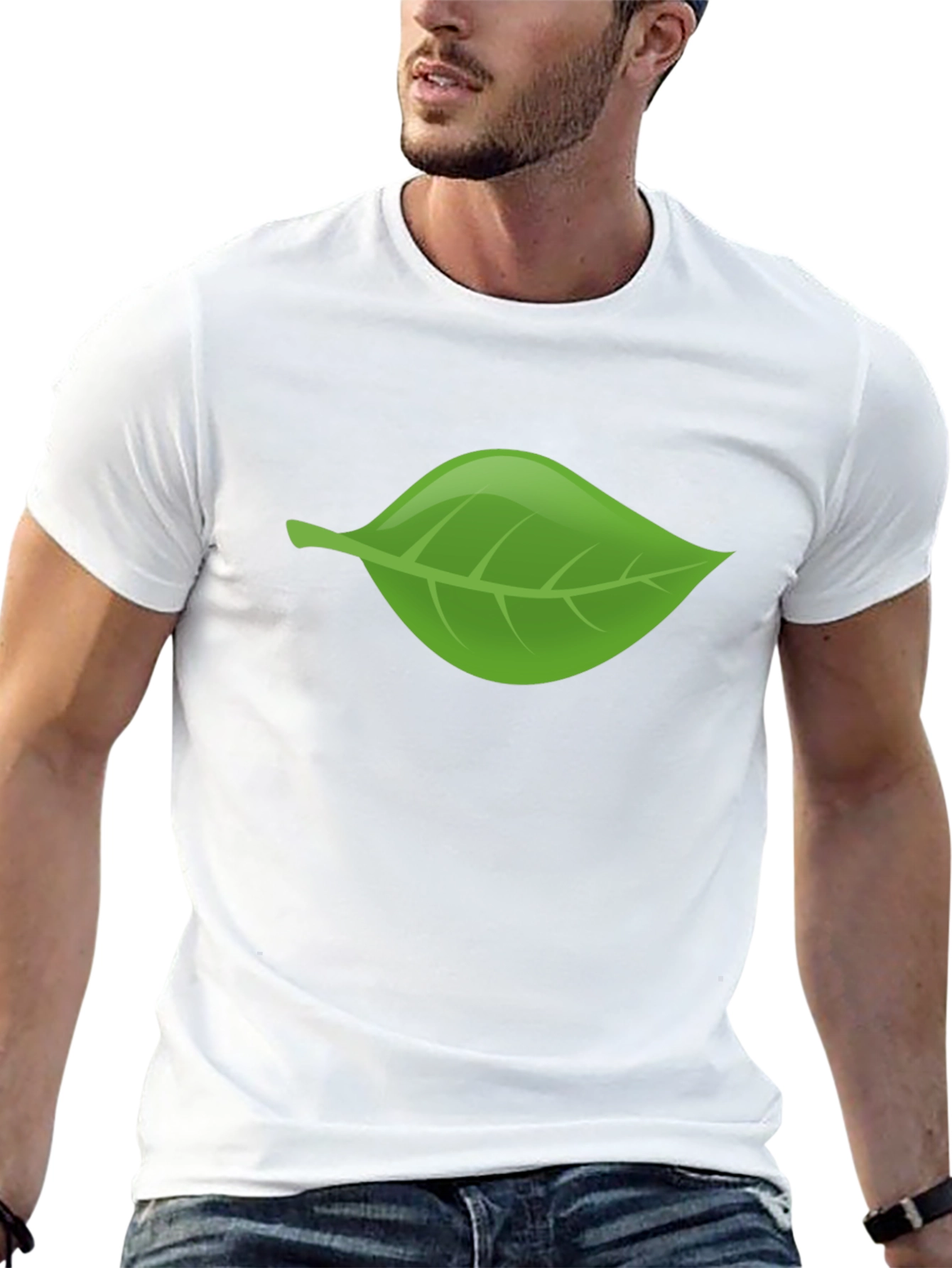 Green Leaf Graphic Black T-Shirt