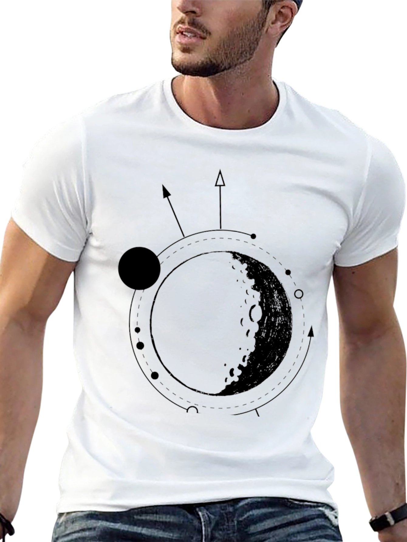 Celestial Moon Cycle Graphic Black T-Shirt