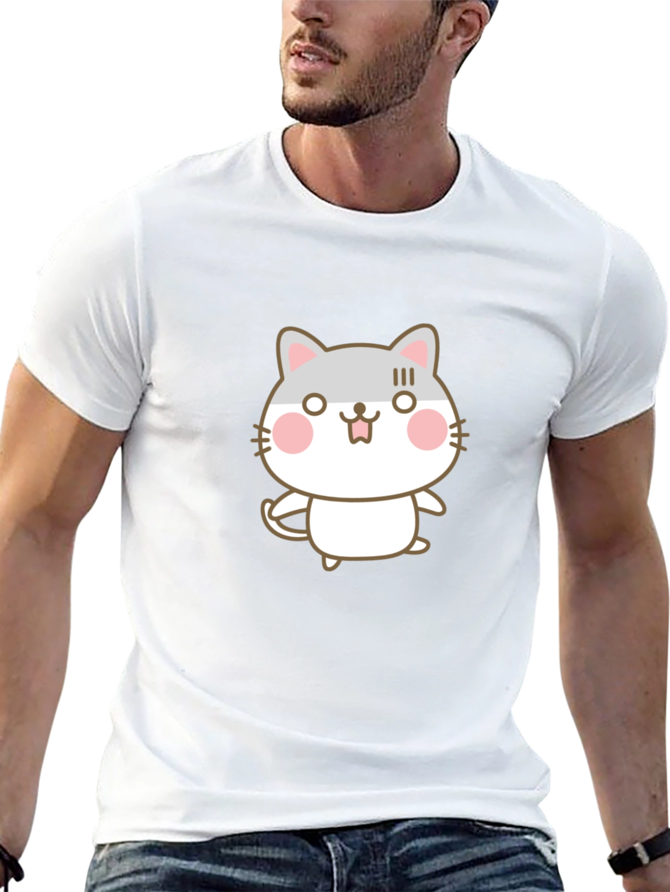 Cute Cartoon Cat Graphic Black T-Shirt