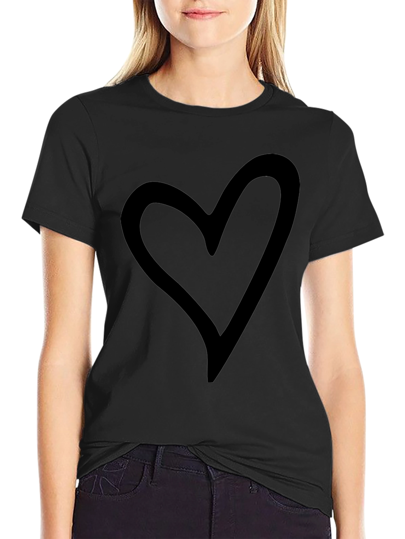 Modern Heart Graphic Black Tee - Casual Style