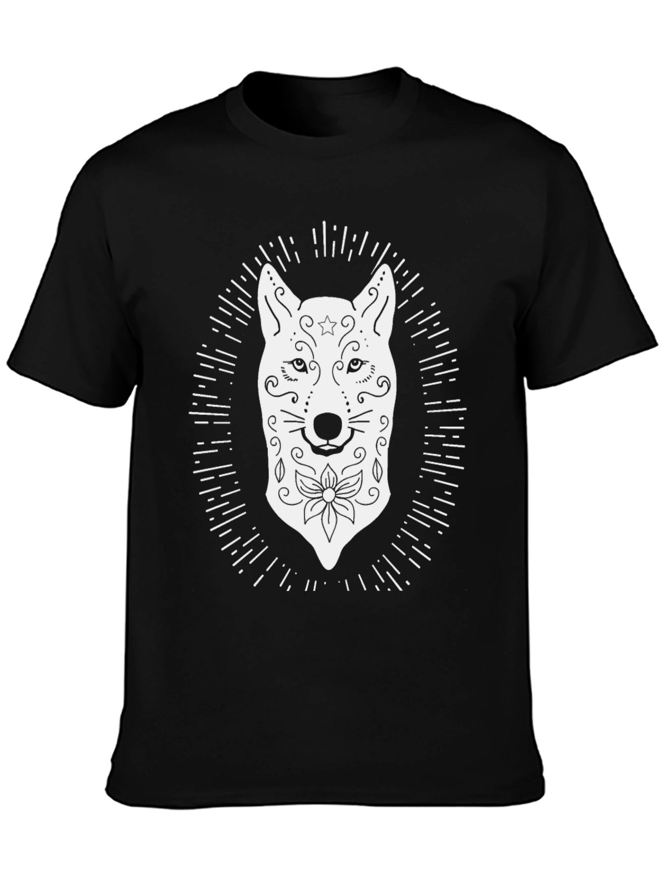 Sugar Skull Wolf Graphic T-Shirt - Black