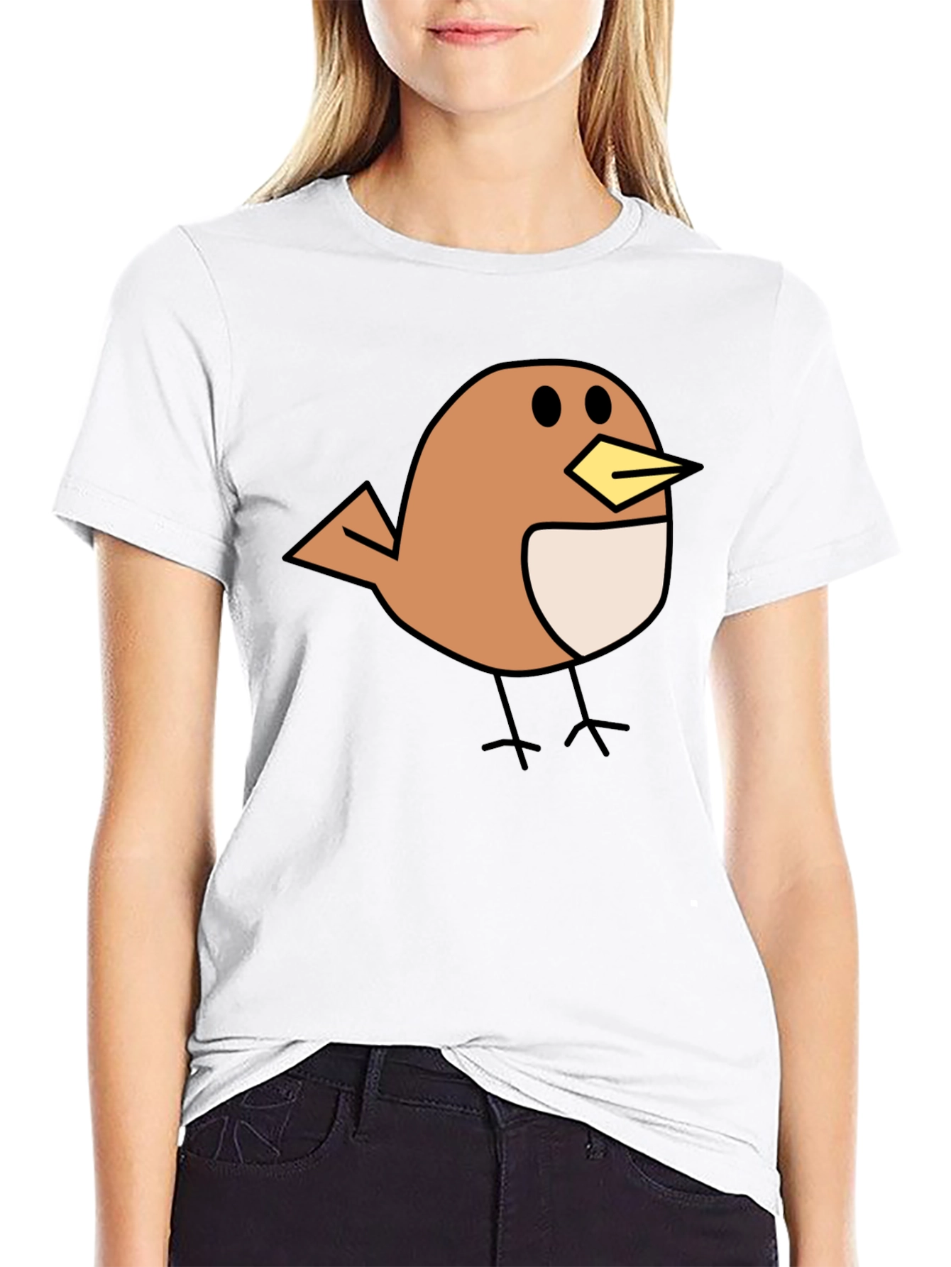 Cute Bird Graphic Black T-Shirt