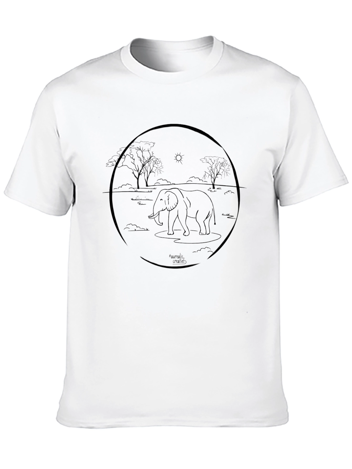 Elephant Outline Graphic Tee - Casual Black T-Shirt