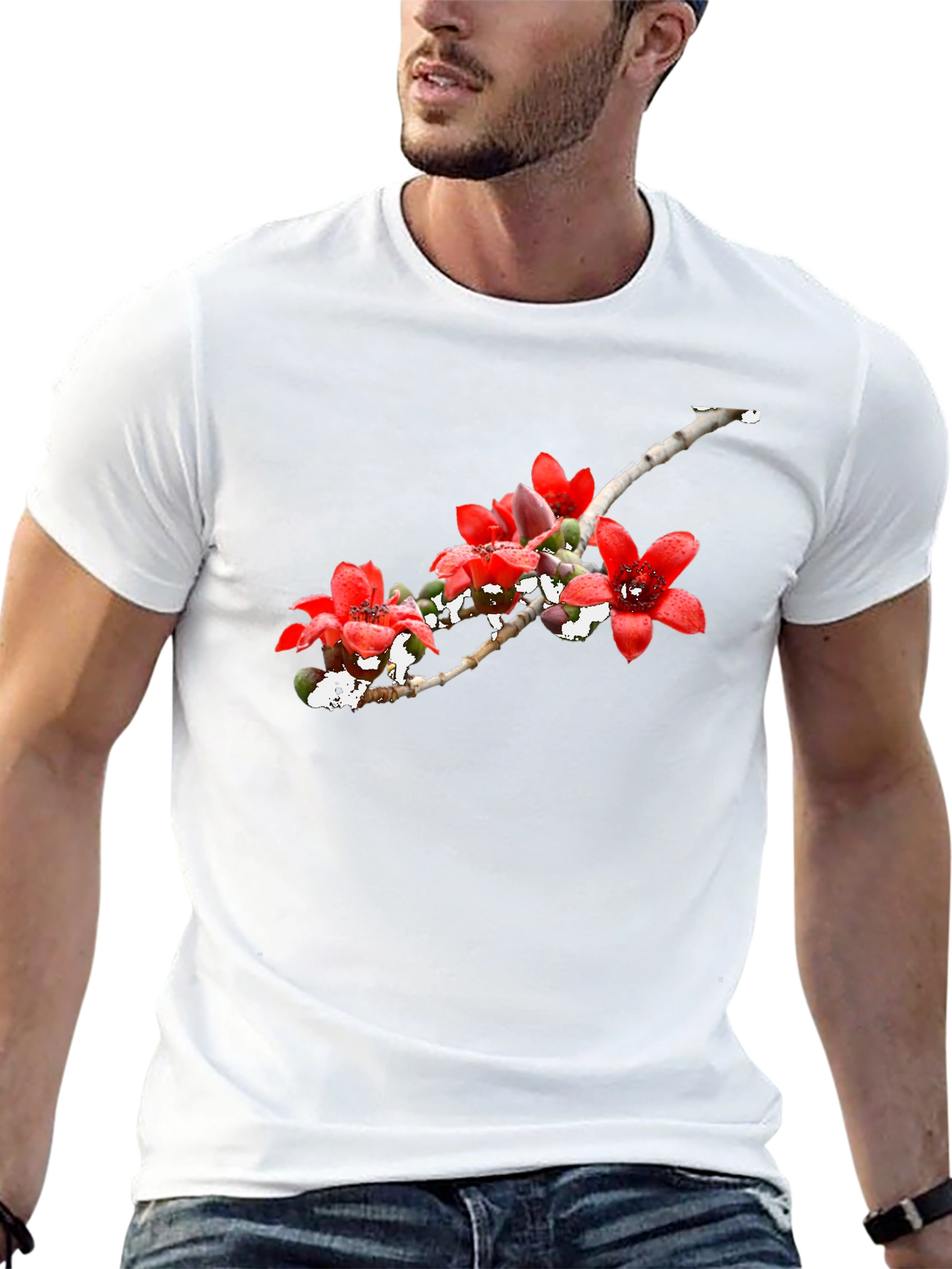 Floral Print Black Crew Neck T-Shirt