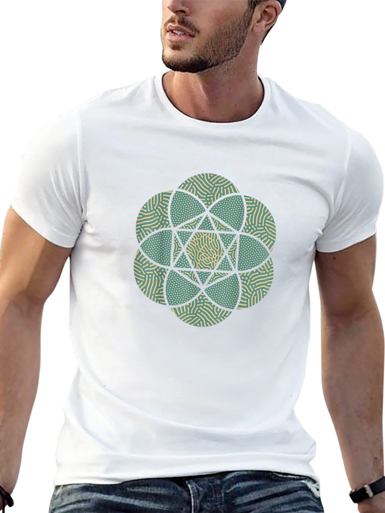 Geometric Flower Print Black T-Shirt