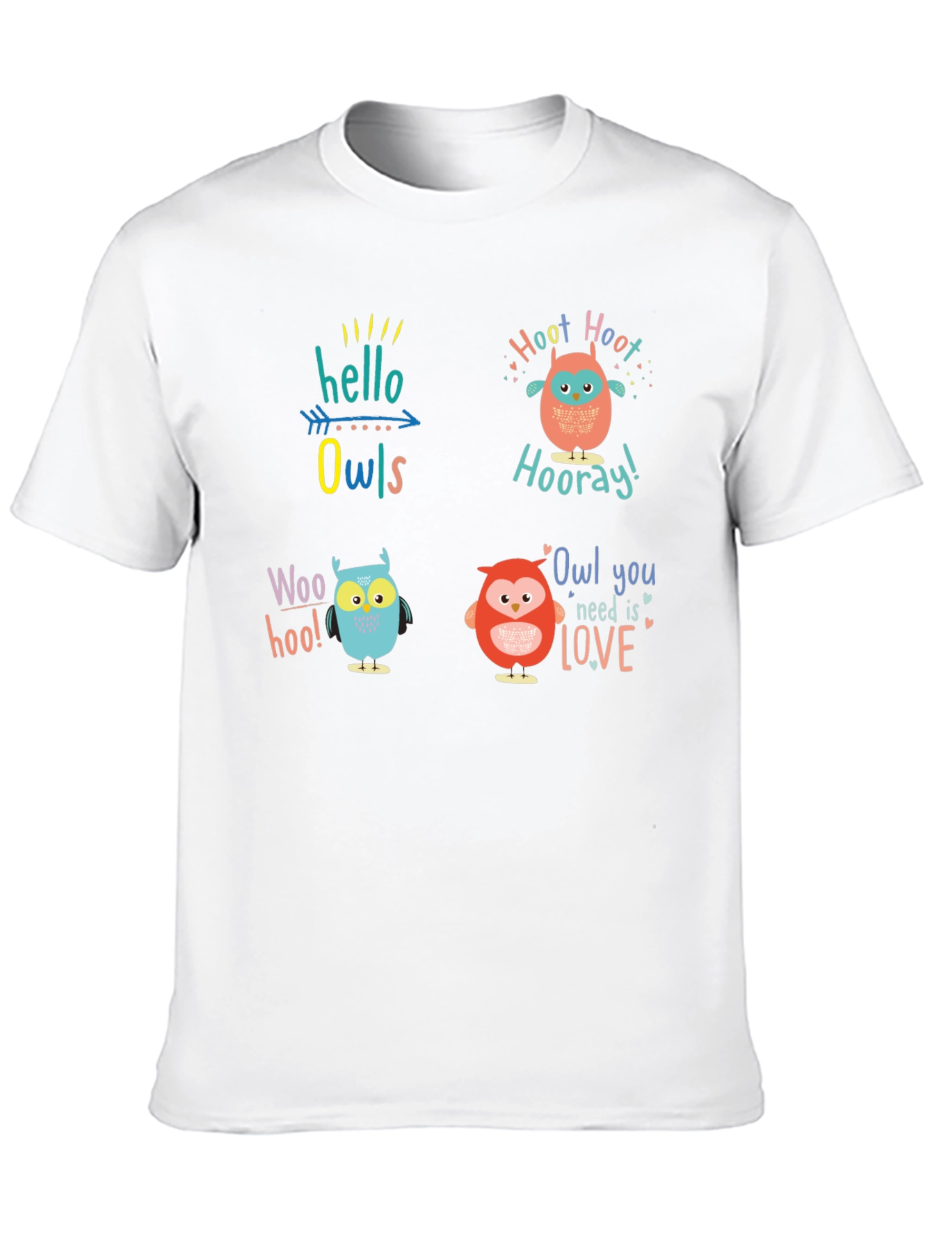 Fun Owl Graphic Print Crew Neck T-Shirt
