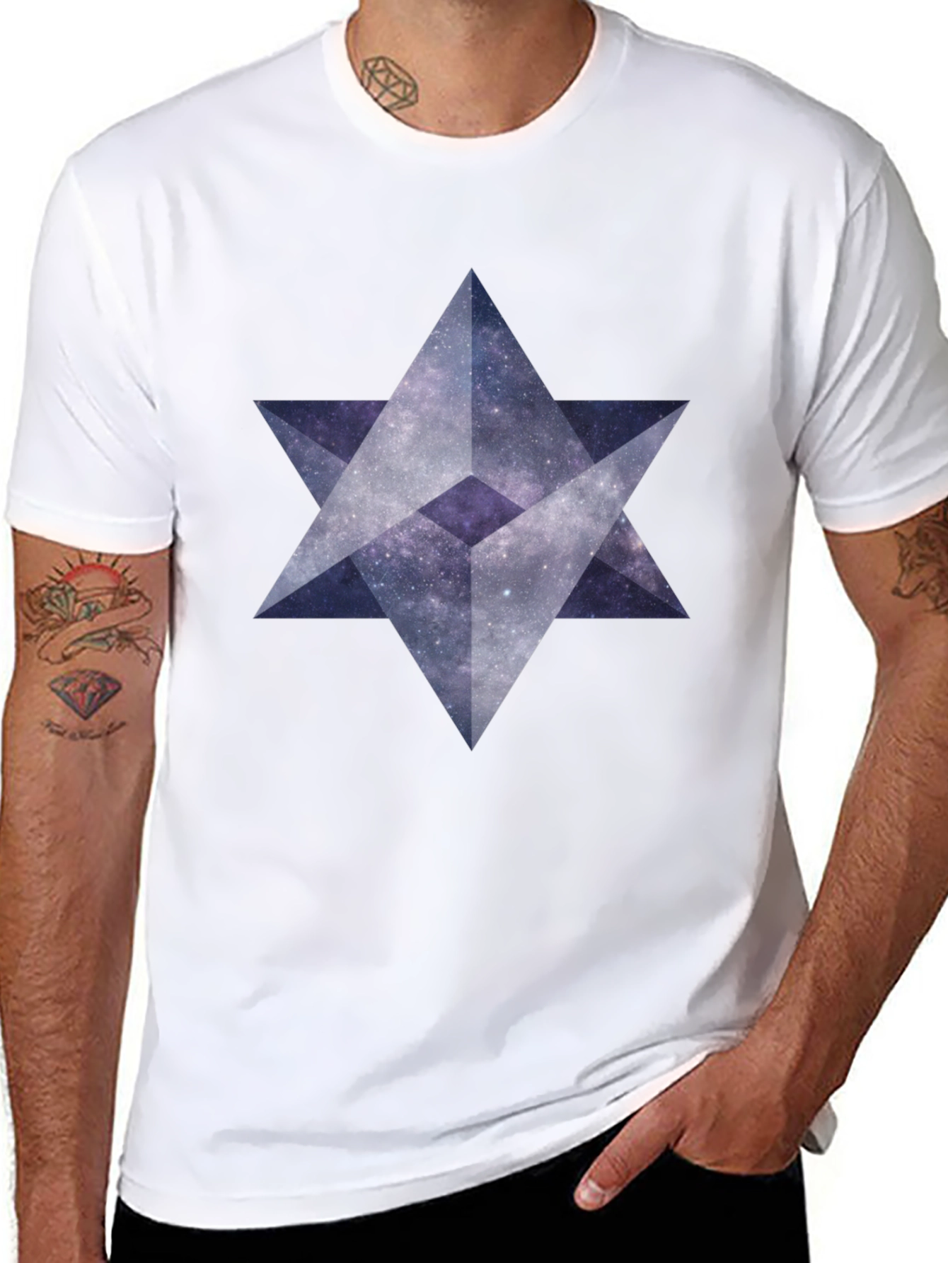Geometric Star Galaxy Print Black T-Shirt