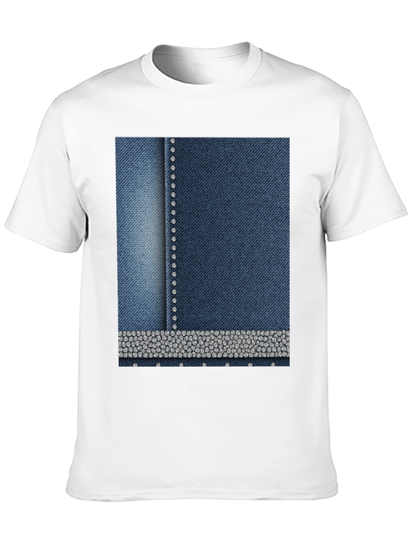 Denim Style T-Shirt with Rhinestone Detail