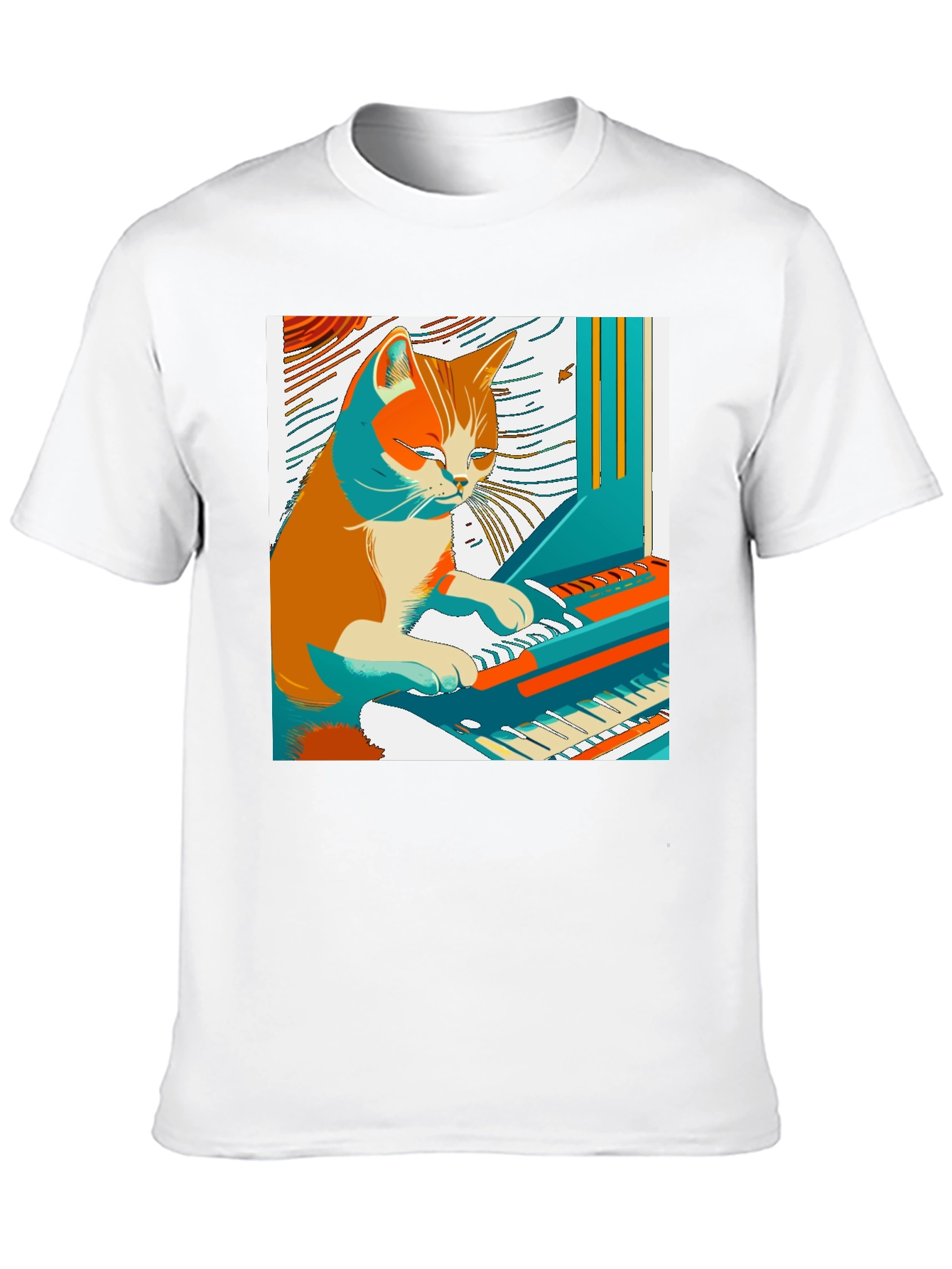 Cat Playing Piano Graphic Tee - Unique & Stylish