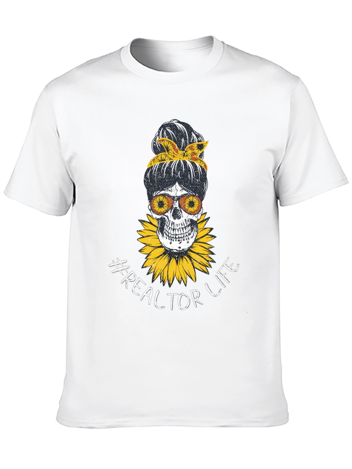 Realtor Life Skull Sunflower Graphic T-Shirt