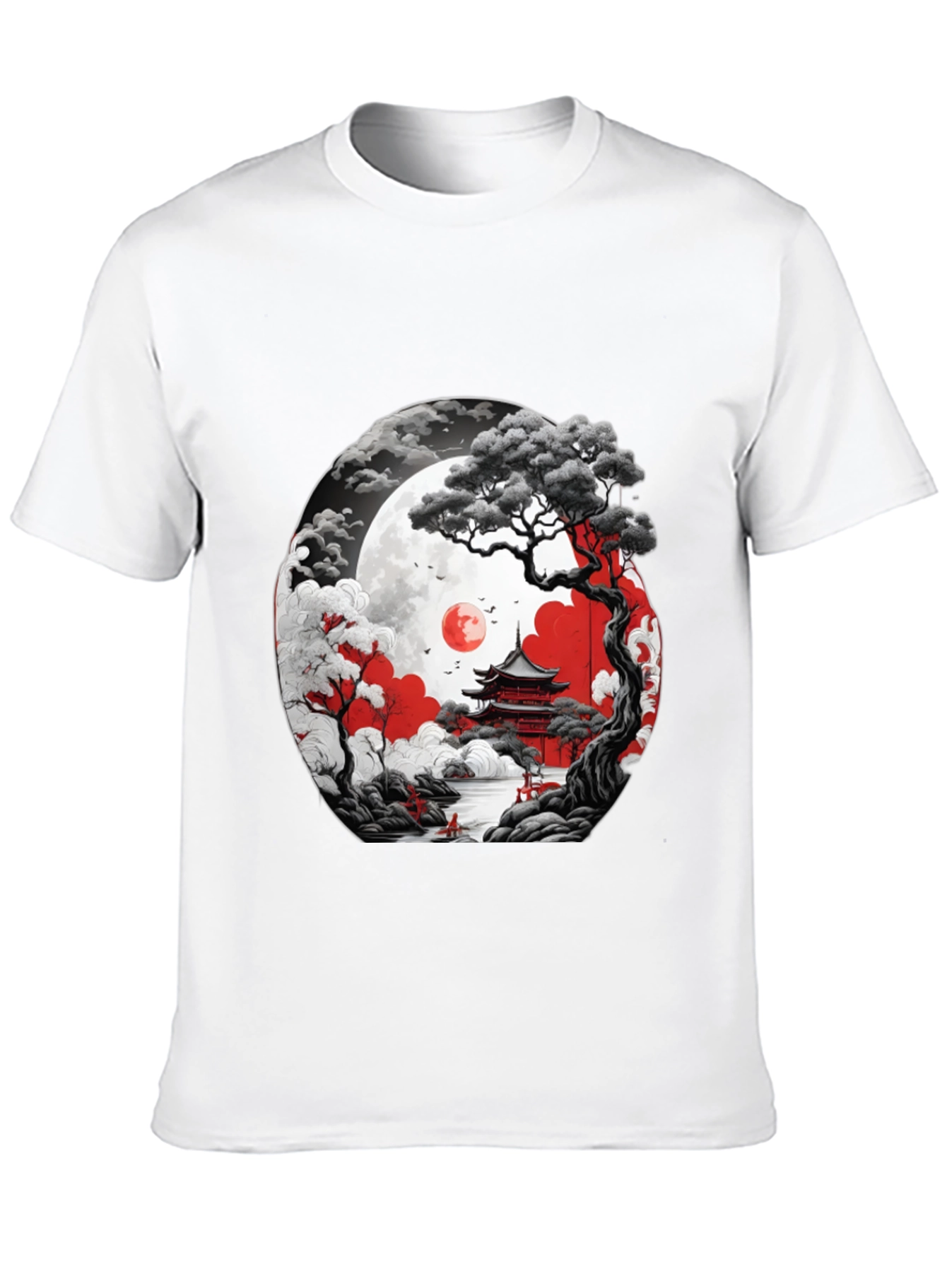 Japanese Temple Moon Graphic T-Shirt