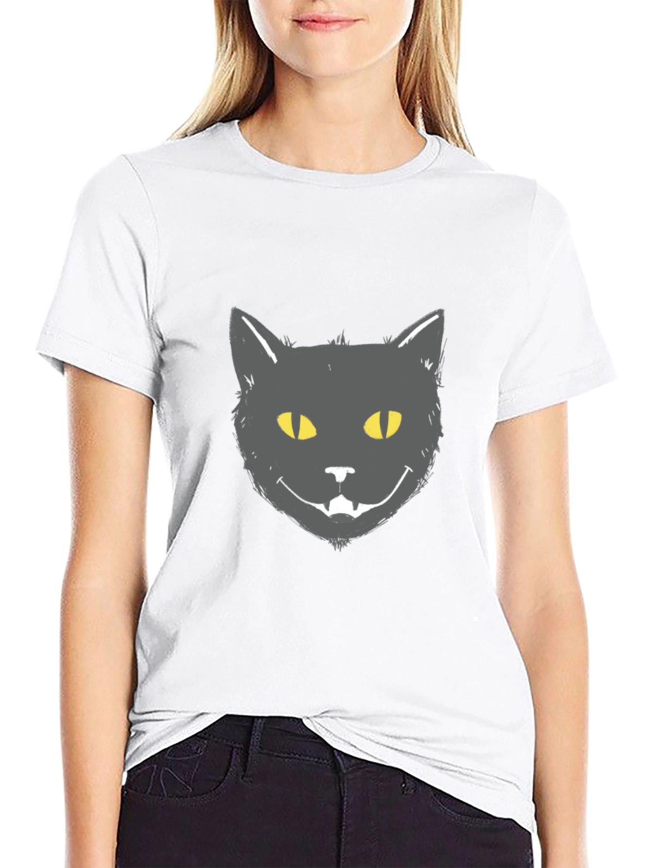 Black Cat Face Graphic Tee - Mens Casual T-Shirt