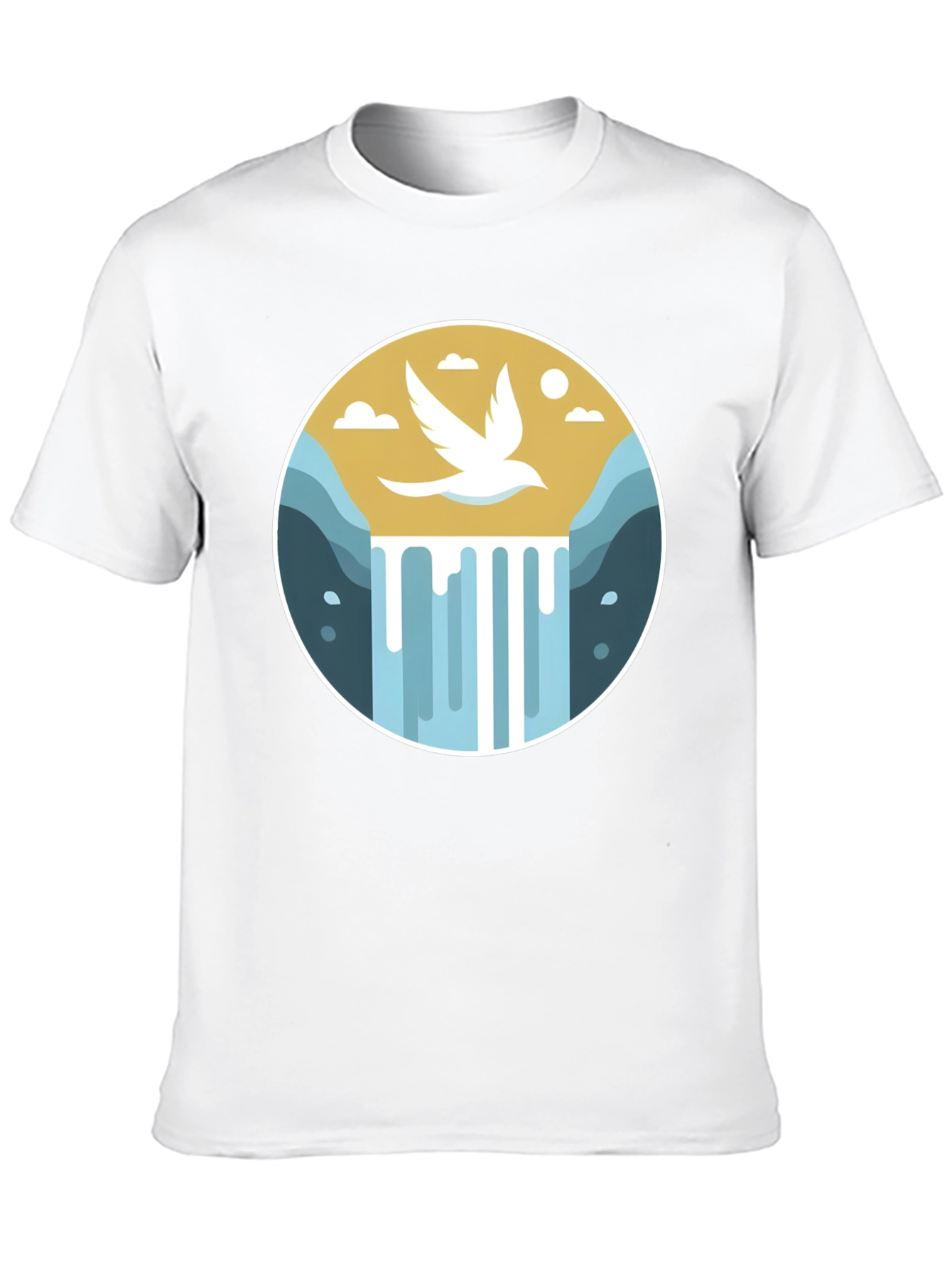 Natures Harmony T-Shirt - Bird & Waterfall Graphic Tee