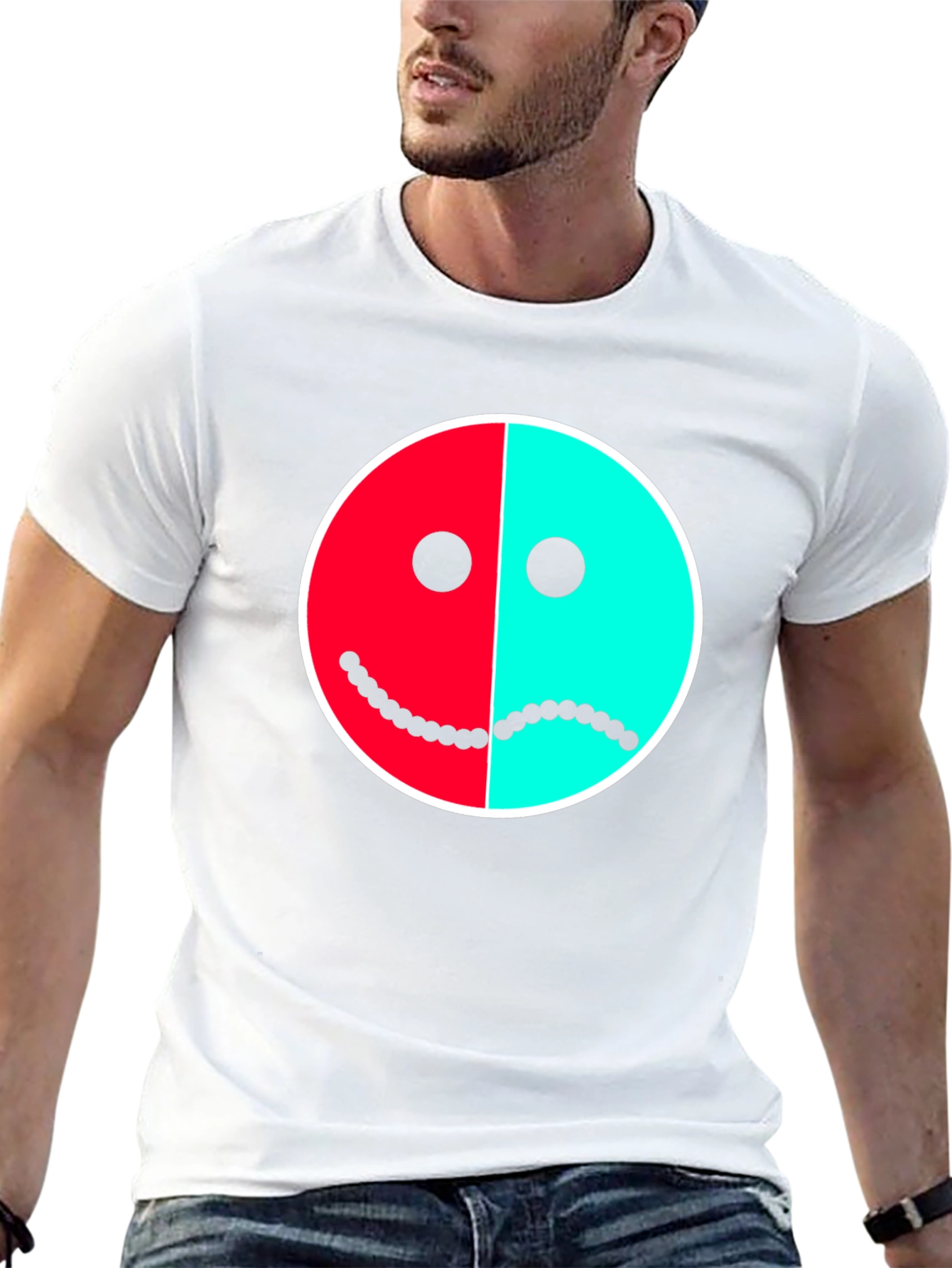 Two-Faced Graphic Tee - Happy Sad Face