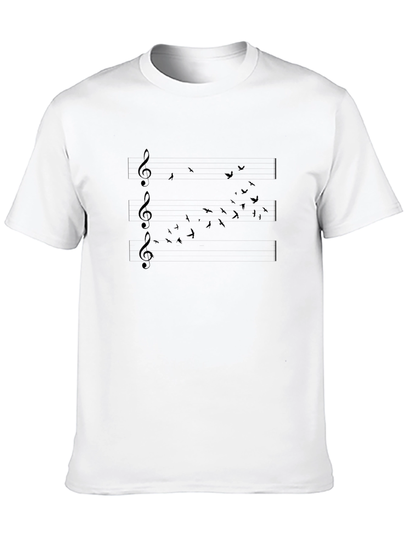 Music Notes & Birds Black T-Shirt
