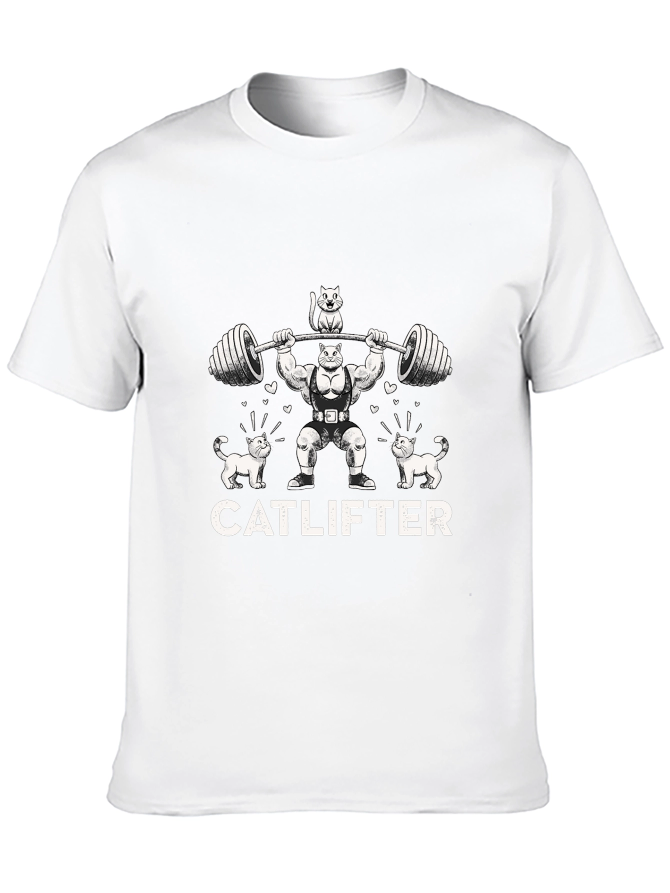 Catlifter Black T-Shirt - Weightlifting Cat Design