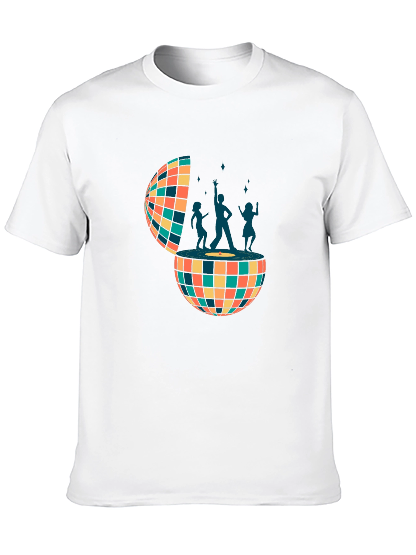Retro Disco Ball Dance Crew Graphic Tee - Black