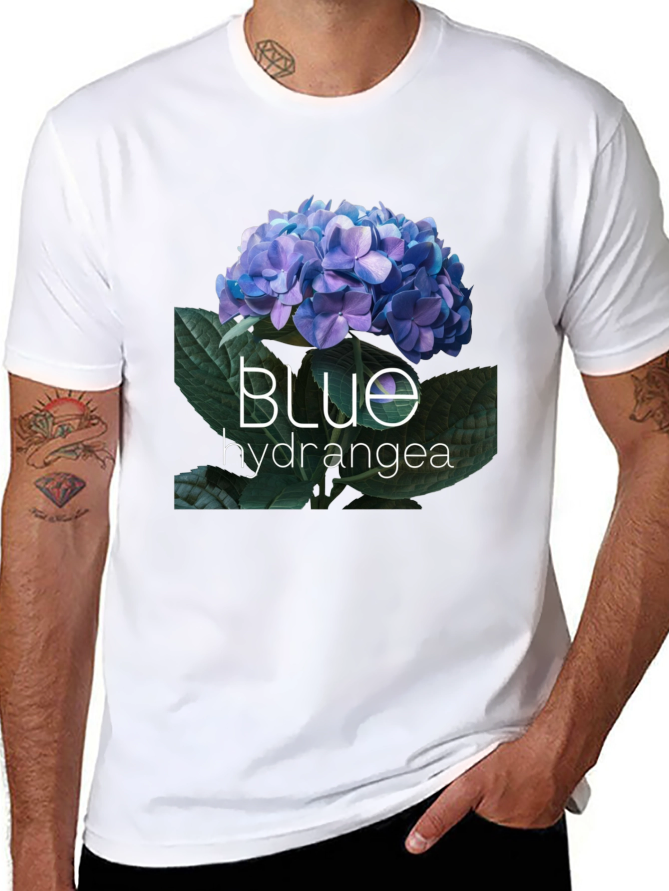 Blue Hydrangea Graphic Tee - Black