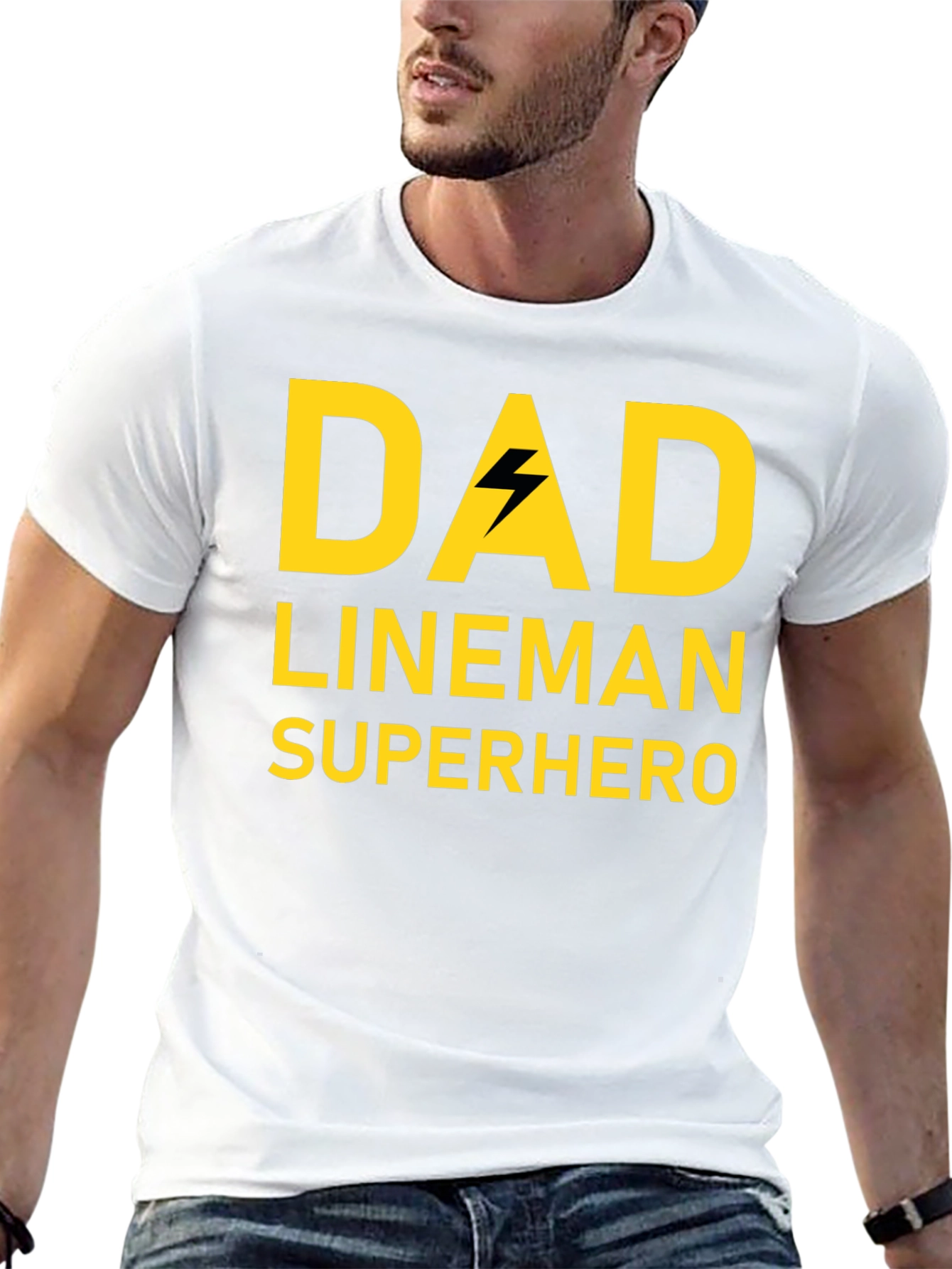 Dad Lineman Superhero Black T-Shirt