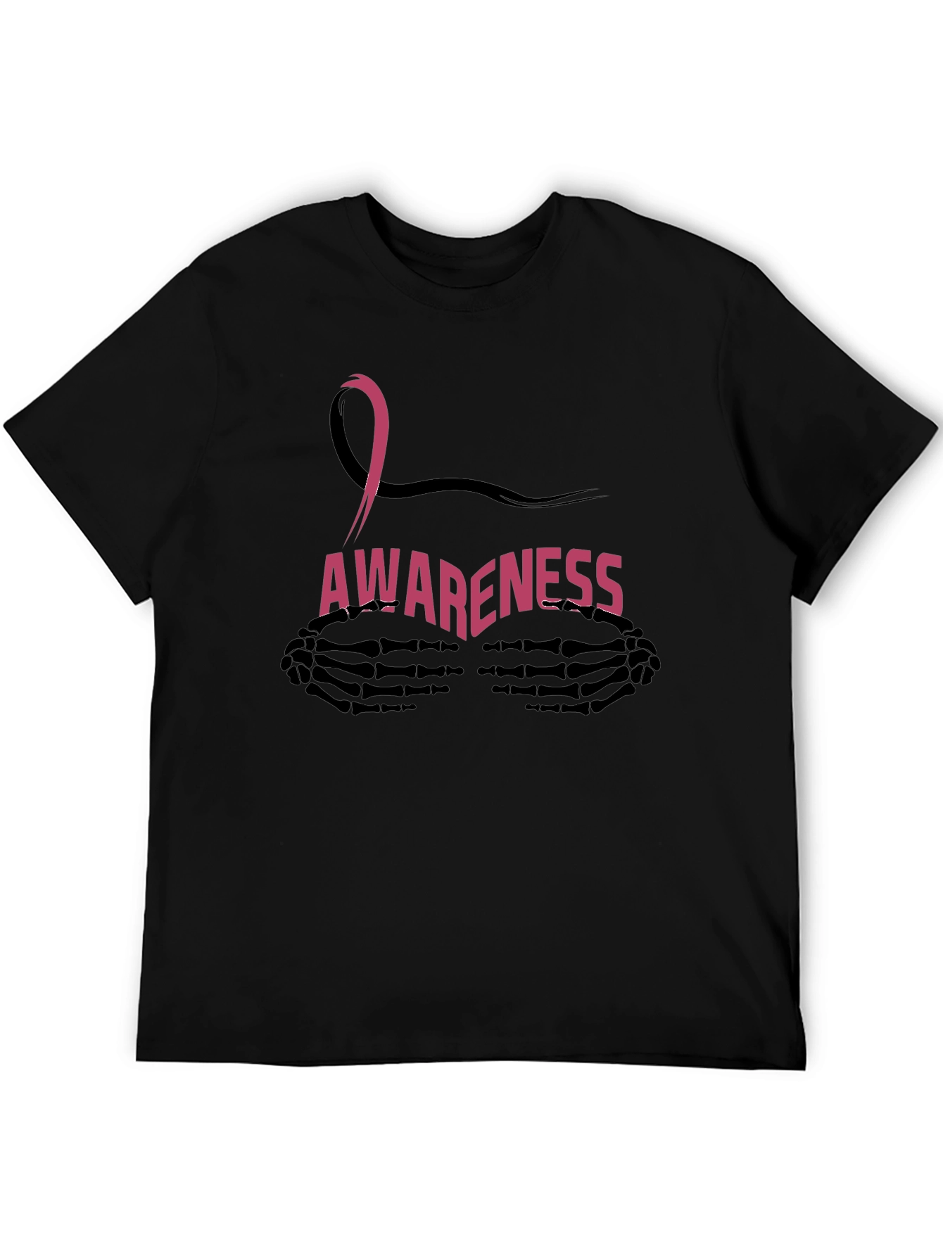 Breast Cancer Awareness T-Shirt with Ribbon & Skeleton Hands