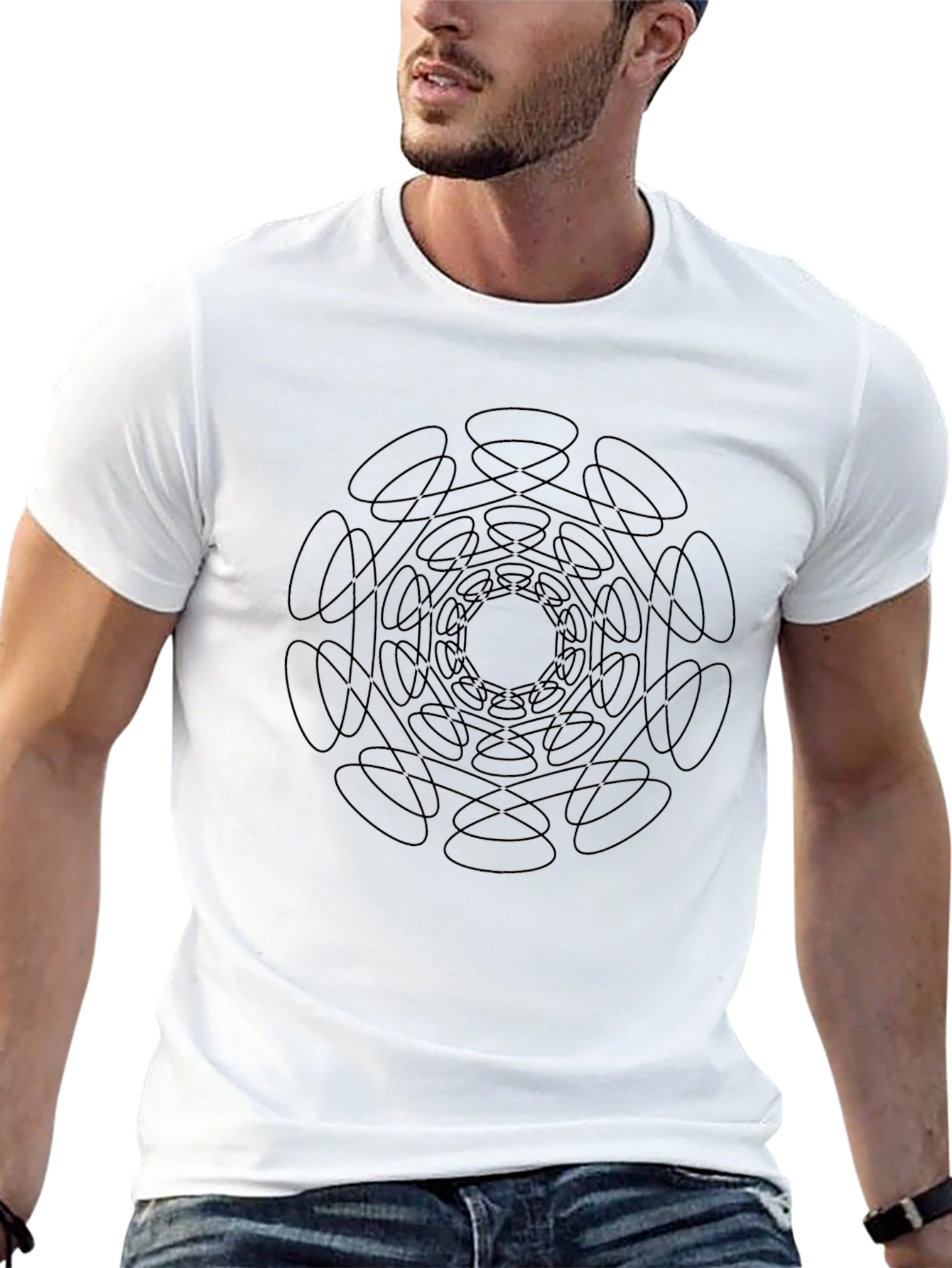 Abstract Circle Design Black T-Shirt