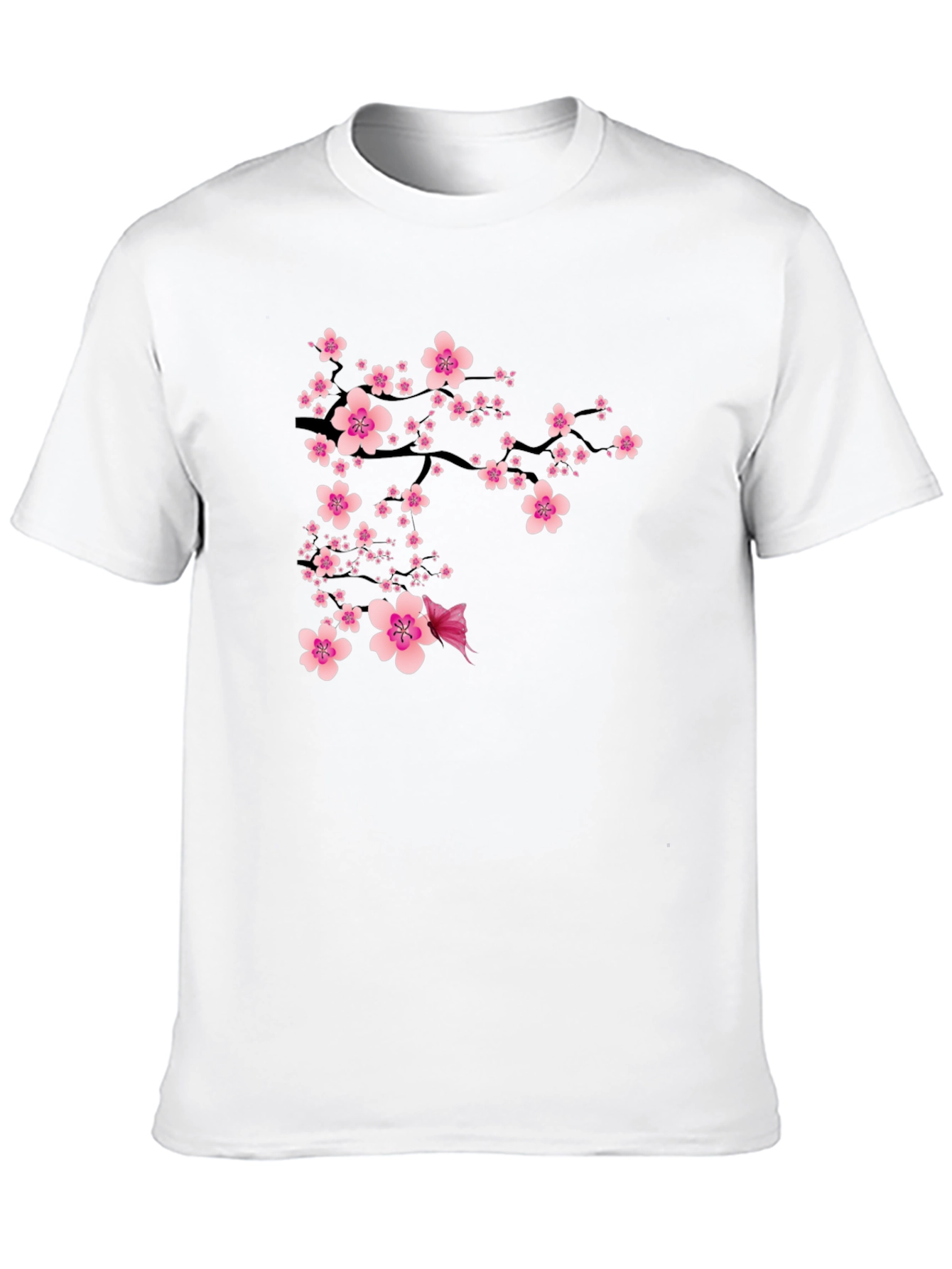 Black T-Shirt with Pink Cherry Blossom Design