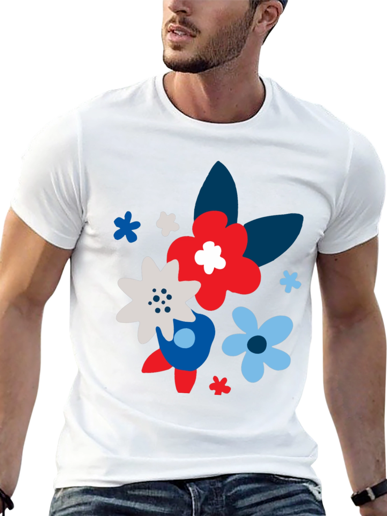Floral Print Black T-Shirt for Men