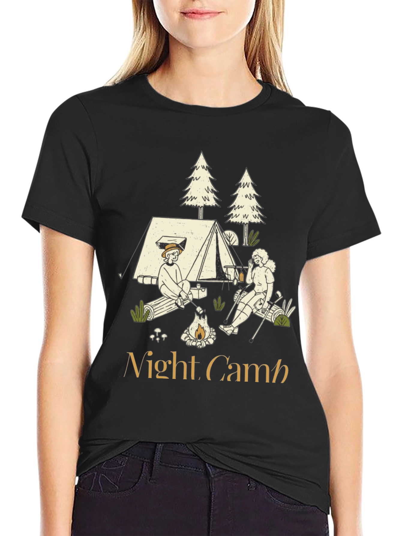Night Camp Graphic Tee - Camping Adventure Shirt
