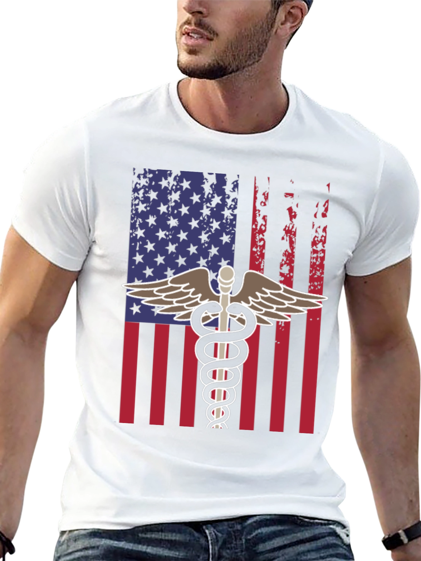 American Flag Caduceus T-Shirt - Patriotic Medical Apparel