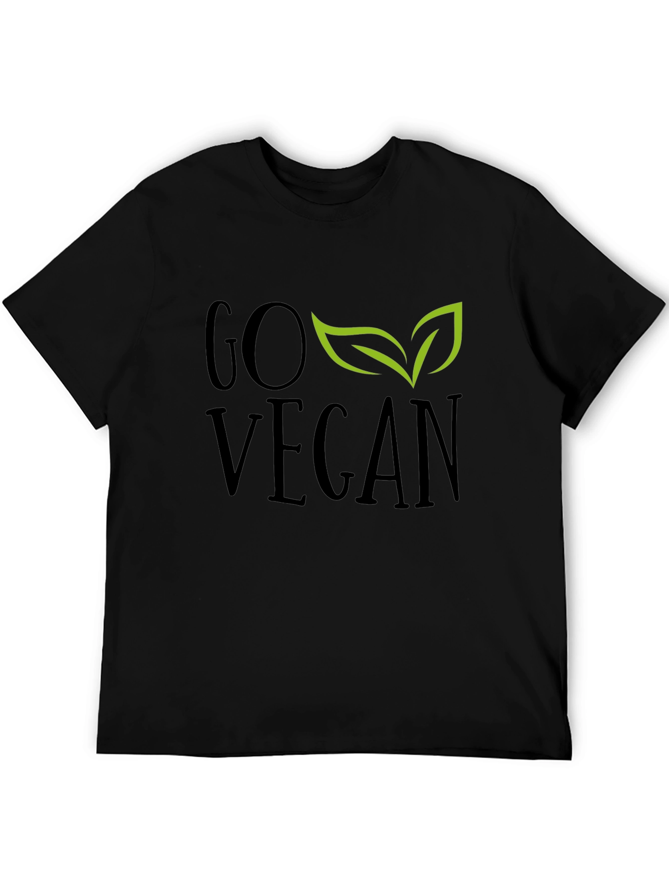Go Vegan T-Shirt - Black Leaf Design