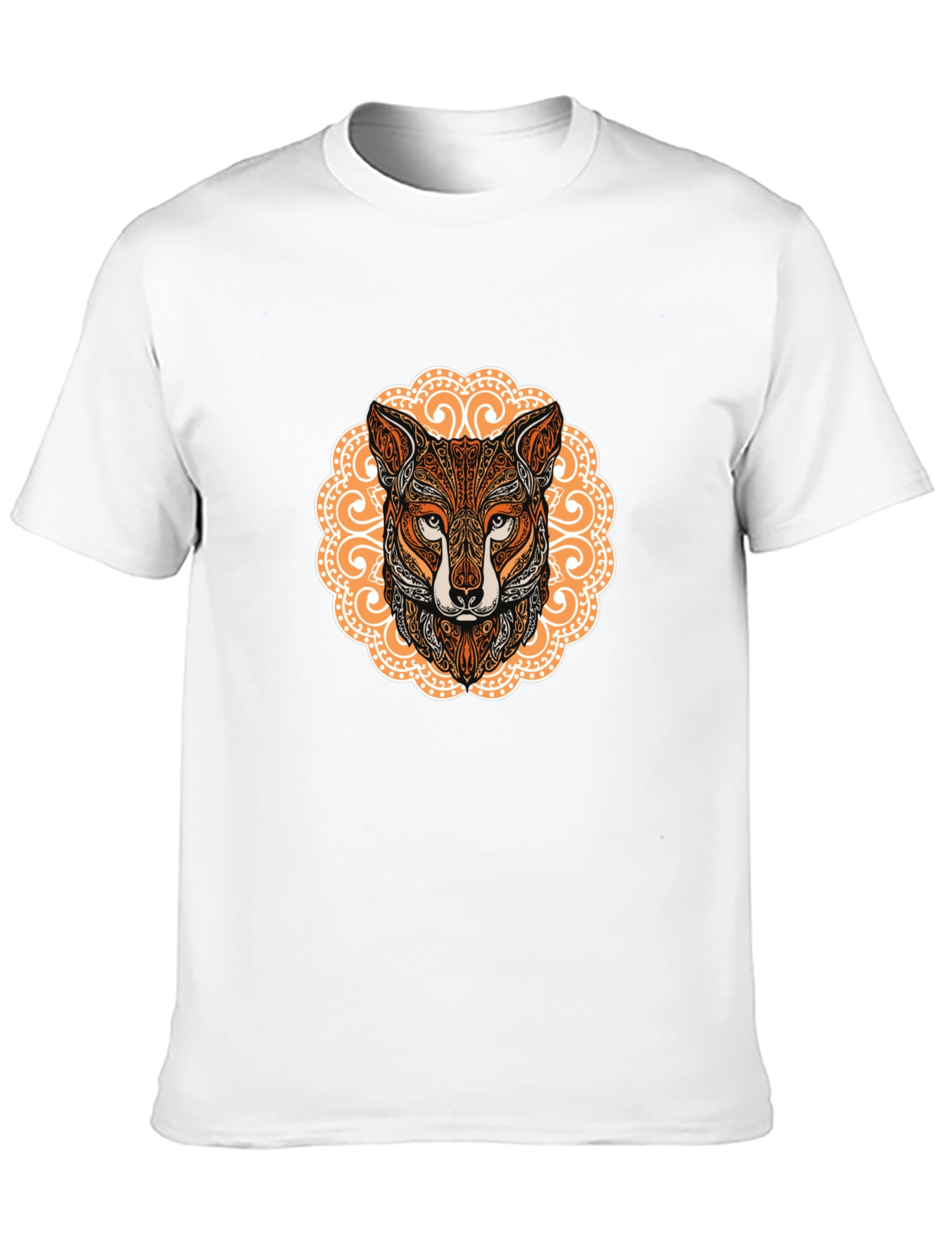 Ornate Fox Head Graphic Black T-Shirt