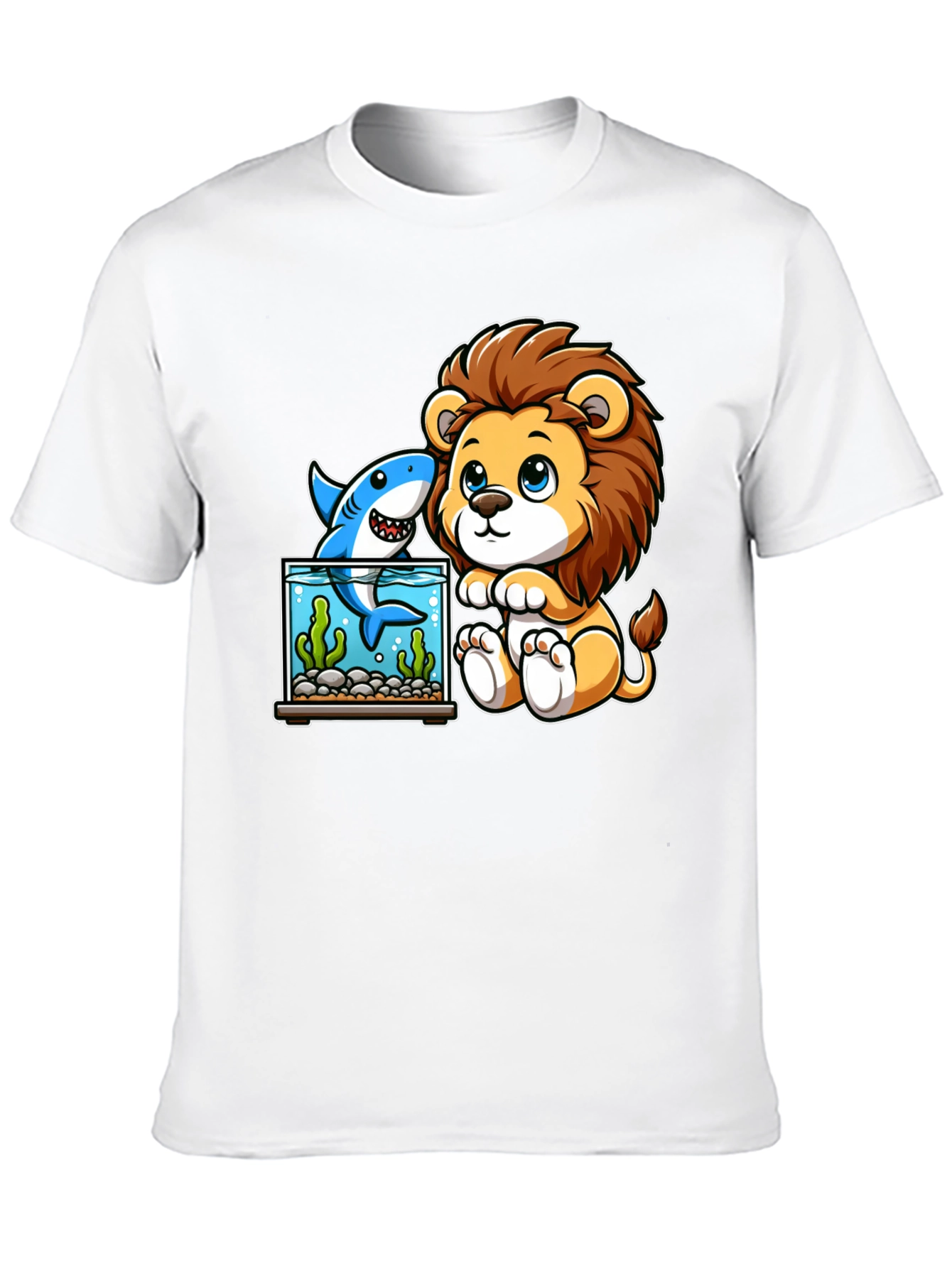 Cute Cartoon Lion & Shark Graphic Tee