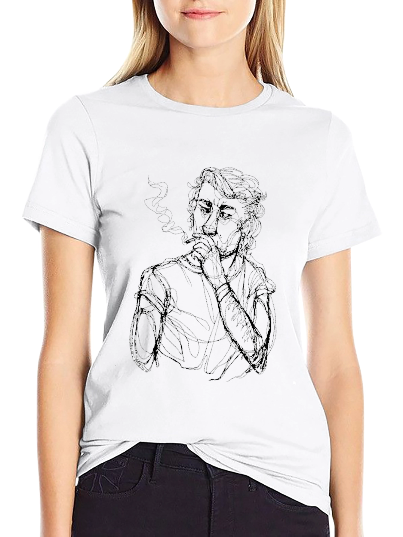 Smoking Sketch Graphic Tee - Black Cotton