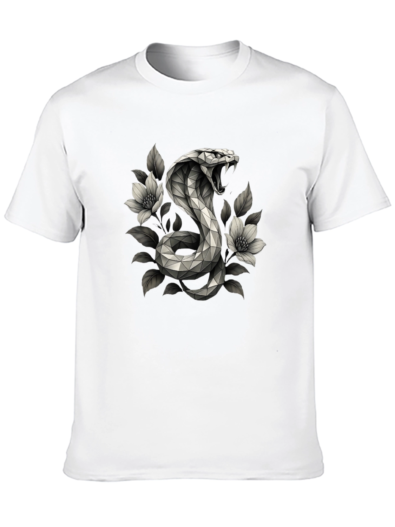 Geometric Cobra & Floral Graphic Tee - Black