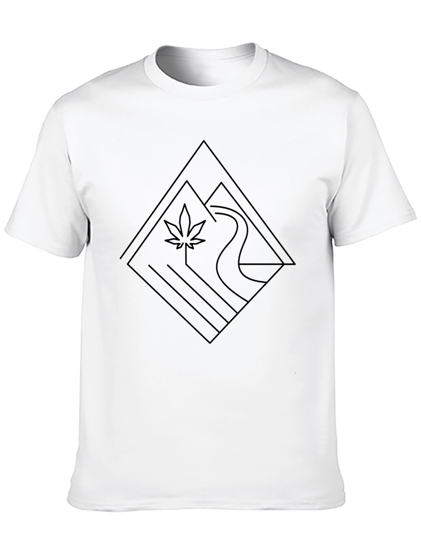 Modern Geometric River & Leaf Black T-Shirt