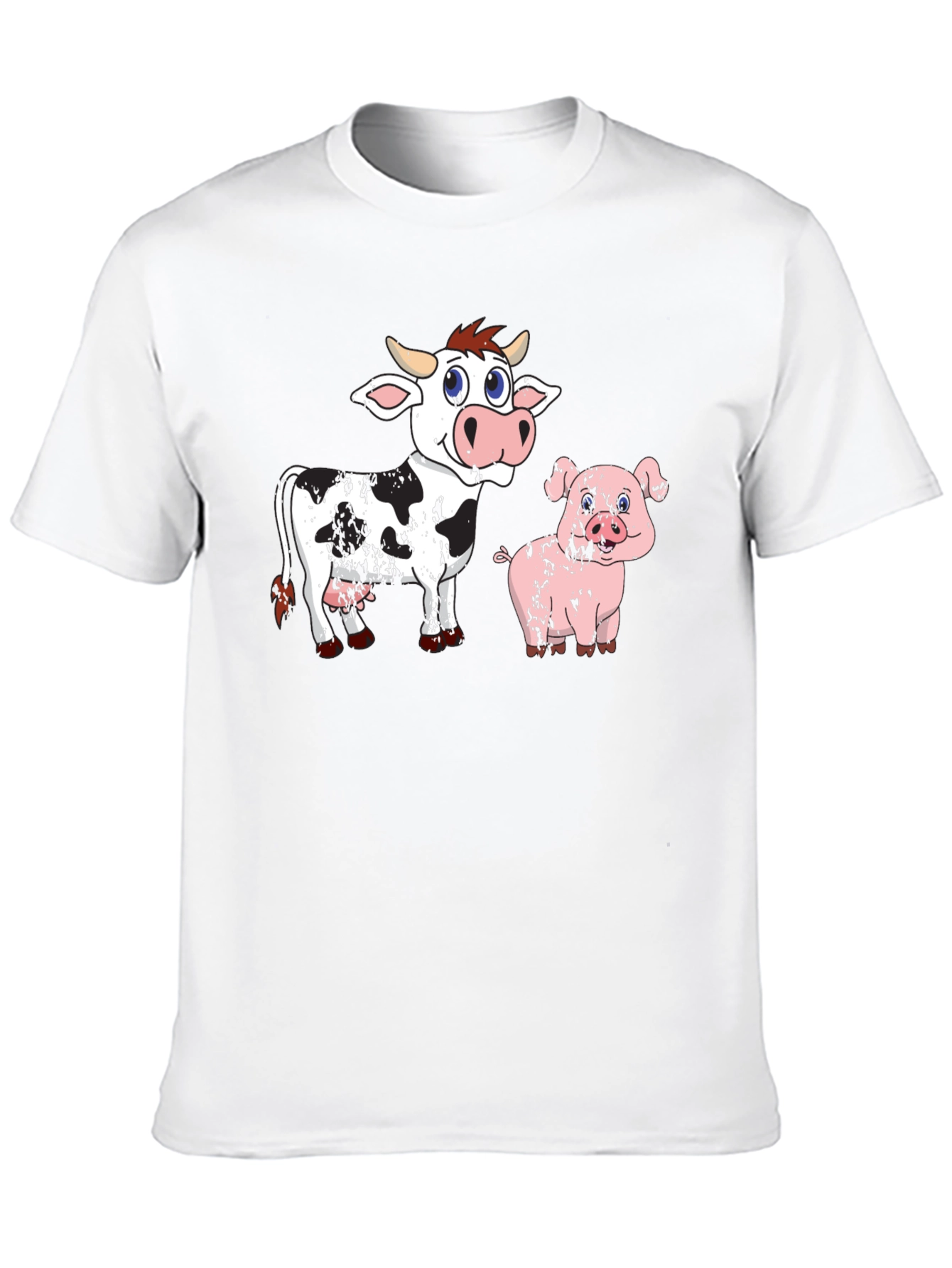 Cow & Pig Cartoon Graphic T-Shirt - Black