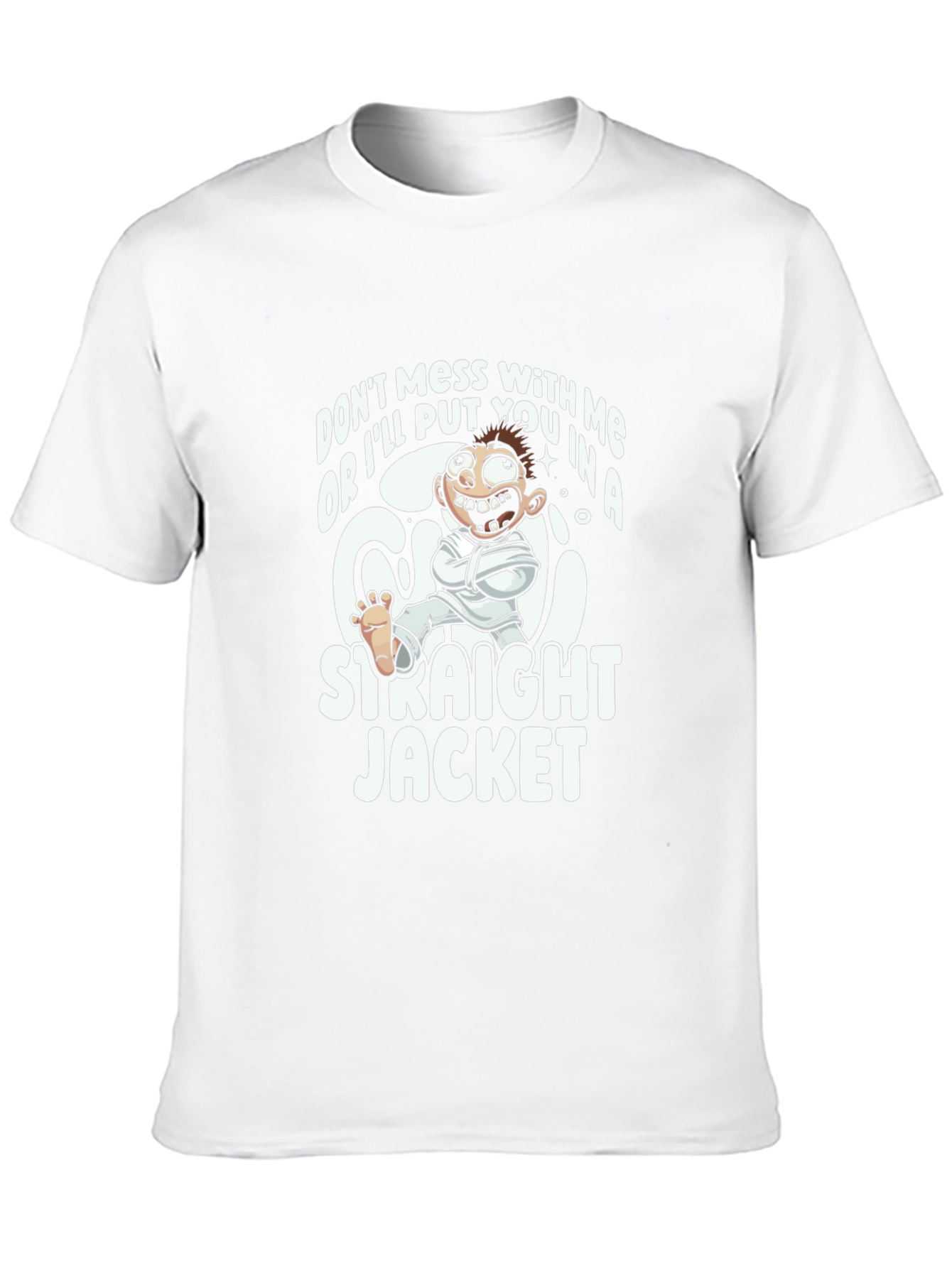Funny Straight Jacket Cartoon Graphic T-Shirt