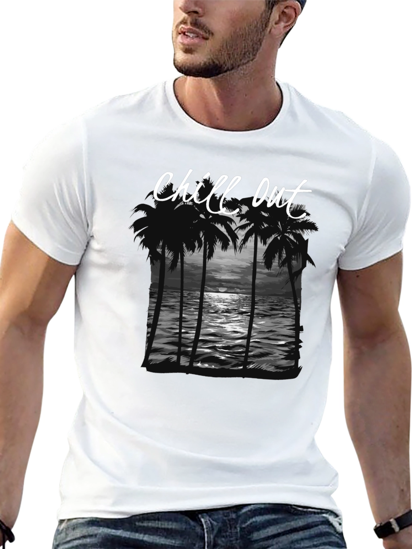 Chill Out Graphic Tee - Palm Tree Sunset